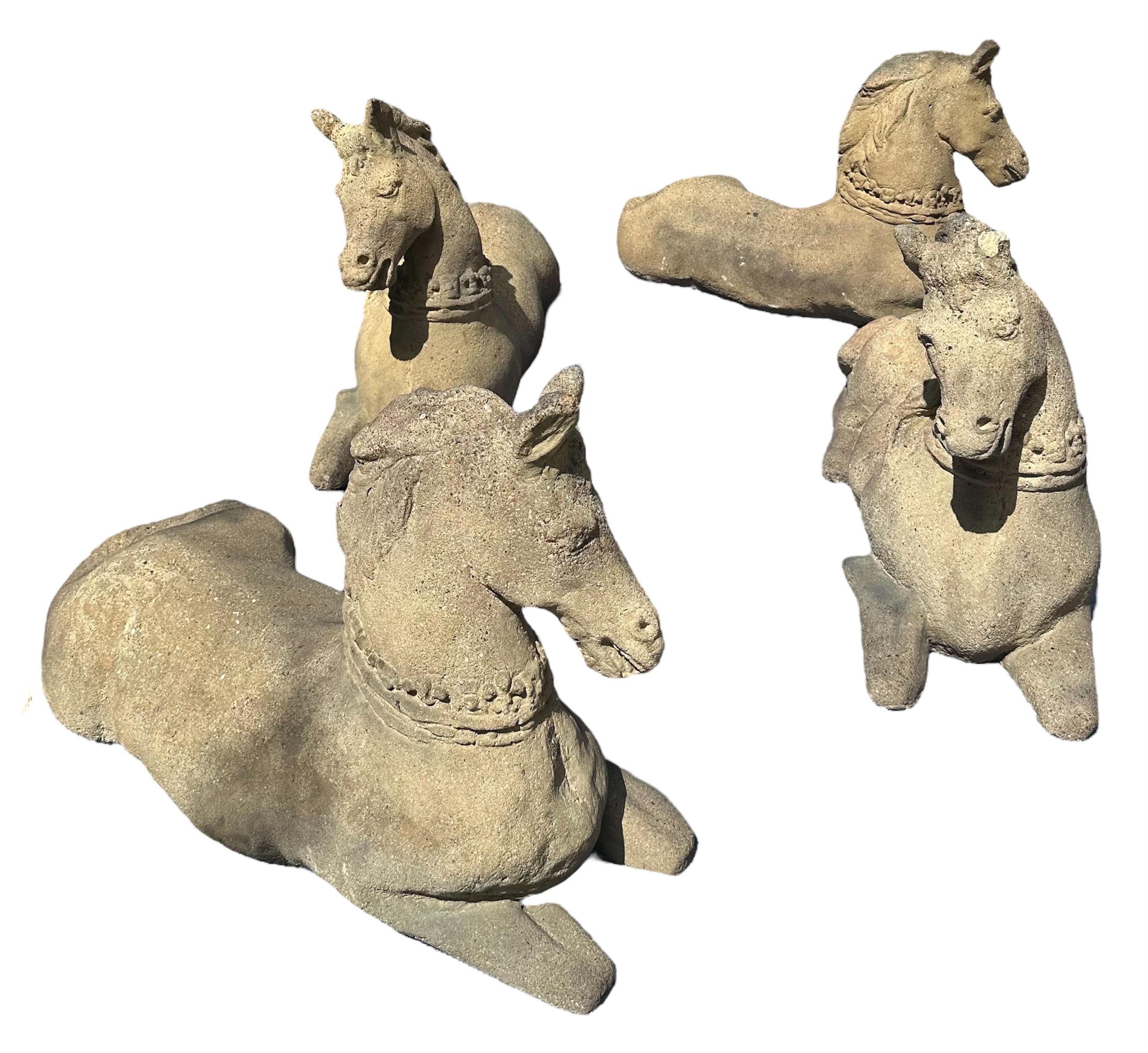Four Vintage Stone Recumbent Horse Garden Statues. For Sale 2