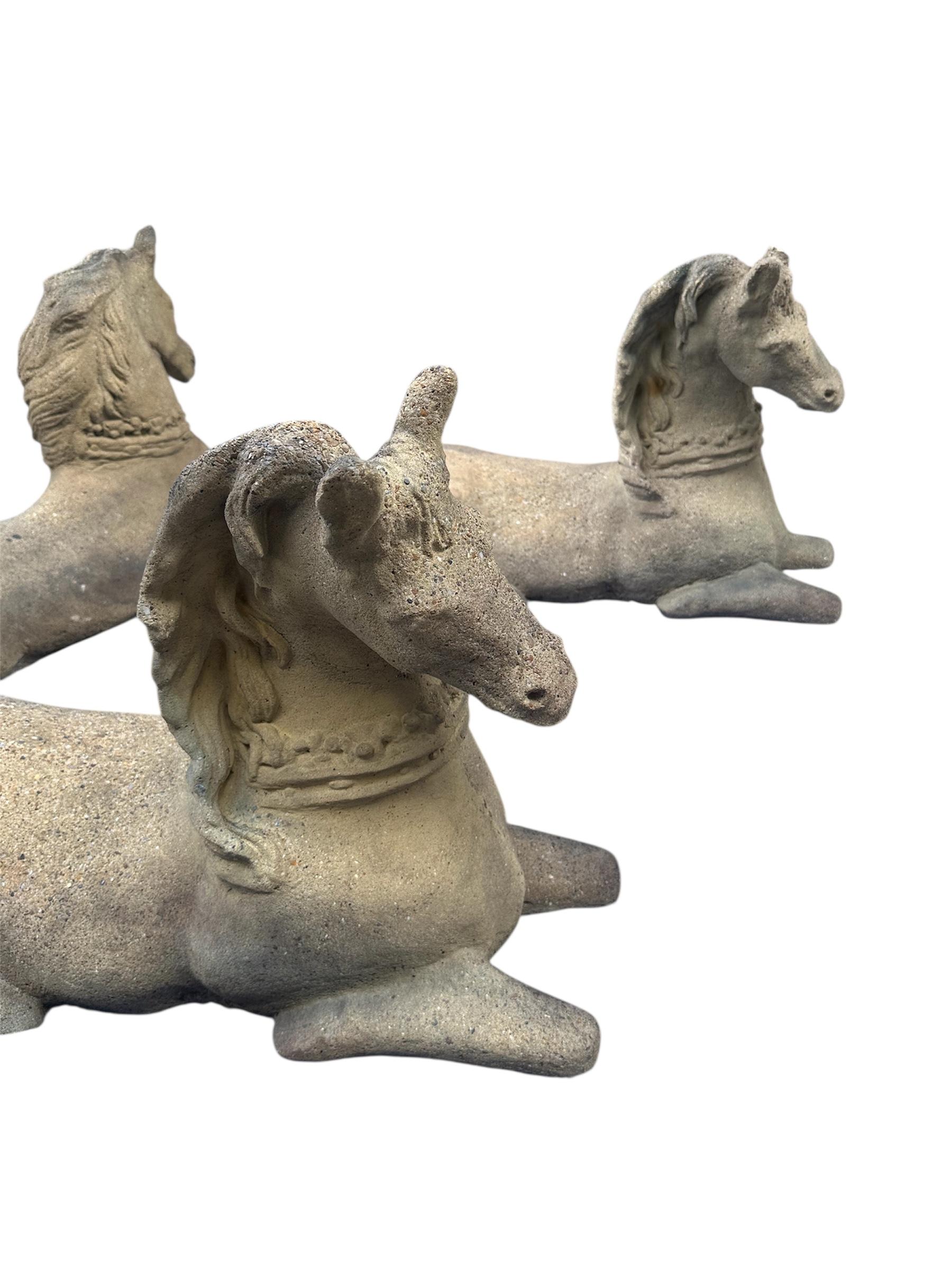 Other Four Vintage Stone Recumbent Horse Garden Statues. For Sale