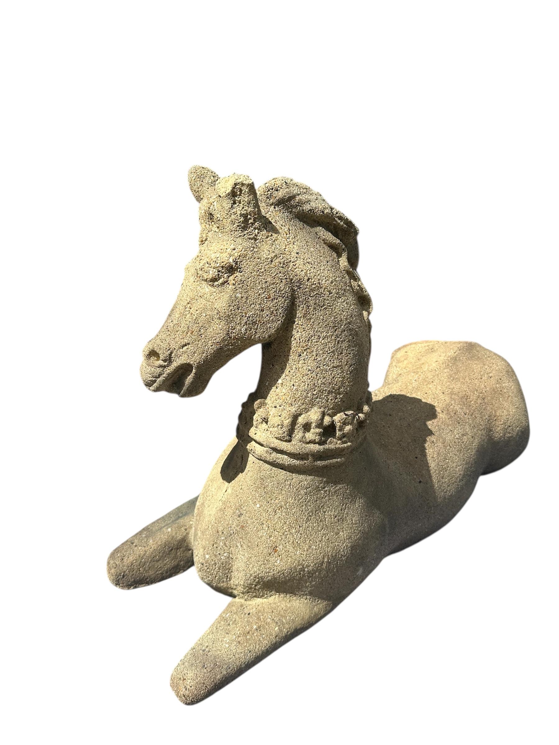 Four Vintage Stone Recumbent Horse Garden Statues. In Good Condition For Sale In Vero Beach, FL