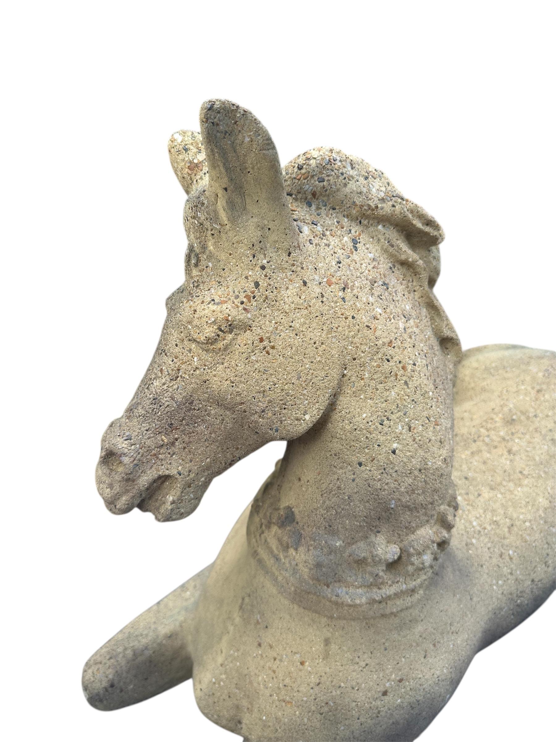 Concrete Four Vintage Stone Recumbent Horse Garden Statues. For Sale