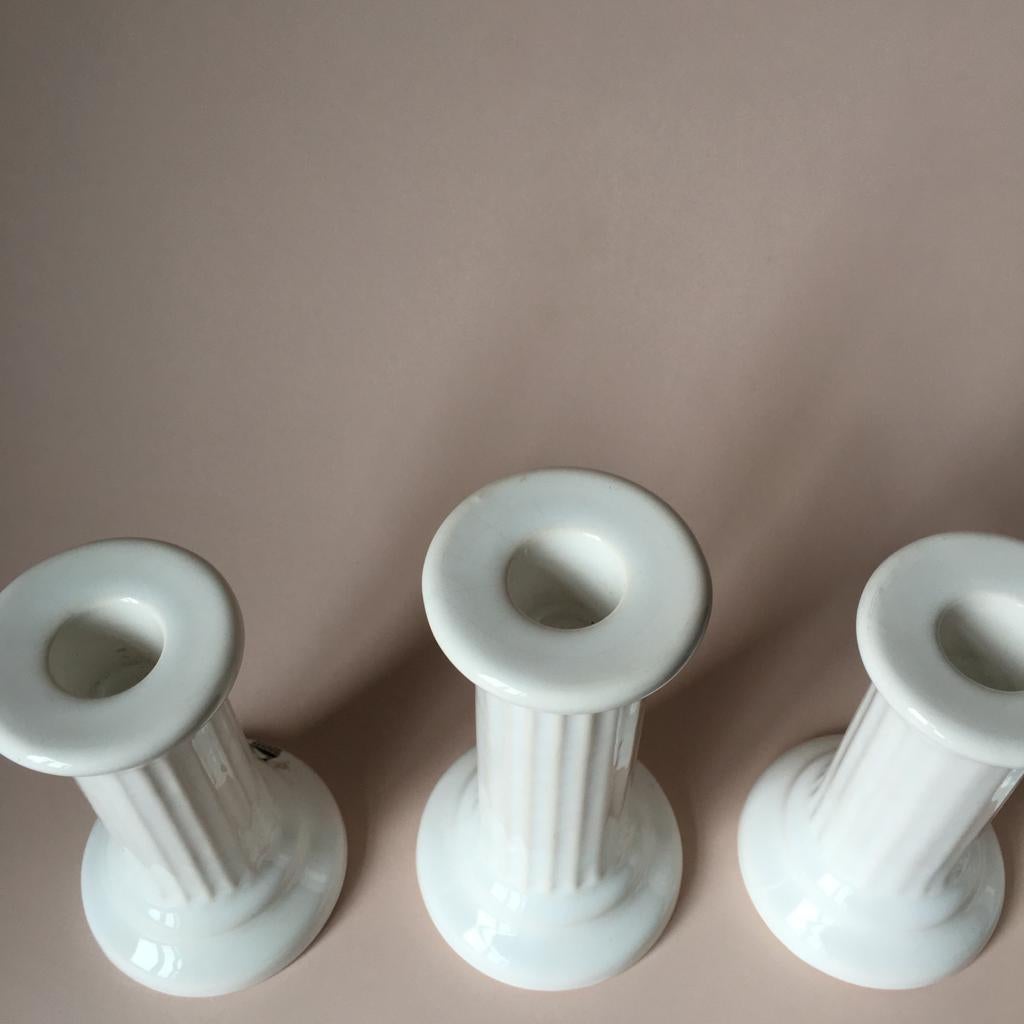 Scandinavian Modern Four Vintage Swedish Ceramic Column Design White Candle Holders from Guldkroken