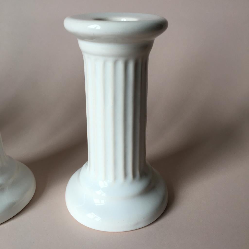 Four Vintage Swedish Ceramic Column Design White Candle Holders from Guldkroken In Good Condition In Riga, Latvia