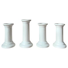 Four Vintage Swedish Ceramic Column Design White Candle Holders from Guldkroken