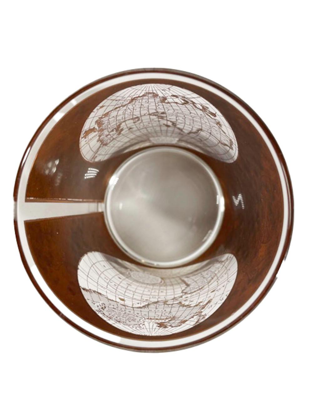 Cuatro Vasos de Rocas Vintage Terrarum Orbis Geographica Pattern de Culver, Ltd. Estadounidense en venta