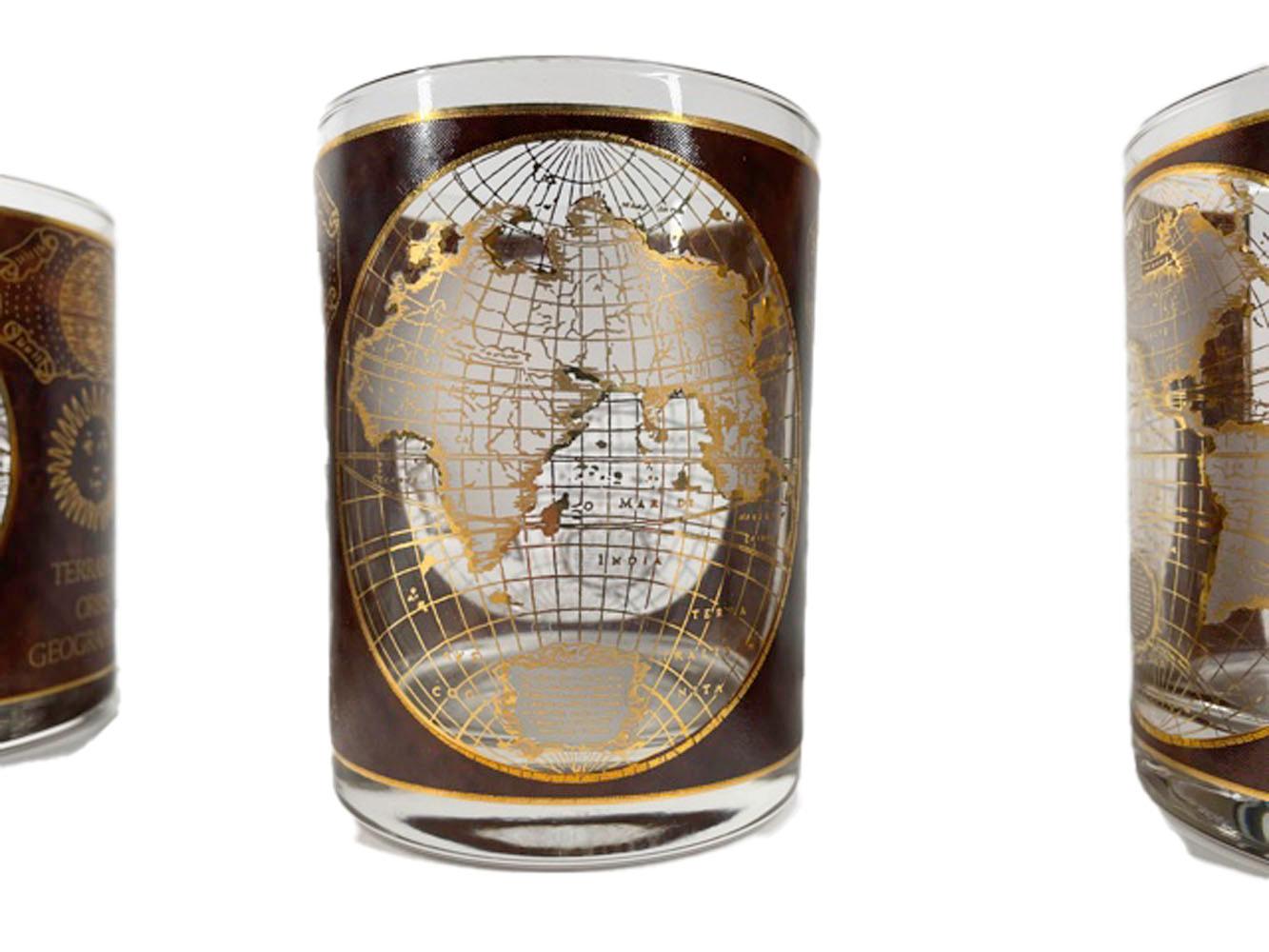 20ième siècle Quatre verres vintage Terrarum Orbis Geographica à motif de roches de Culver, Ltd en vente