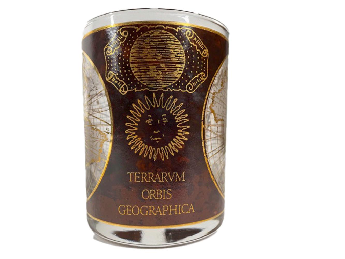 Verre Quatre verres vintage Terrarum Orbis Geographica à motif de roches de Culver, Ltd en vente