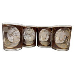 Four Vintage Terrarum Orbis Geographica Pattern Rocks Glasses by Culver, Ltd