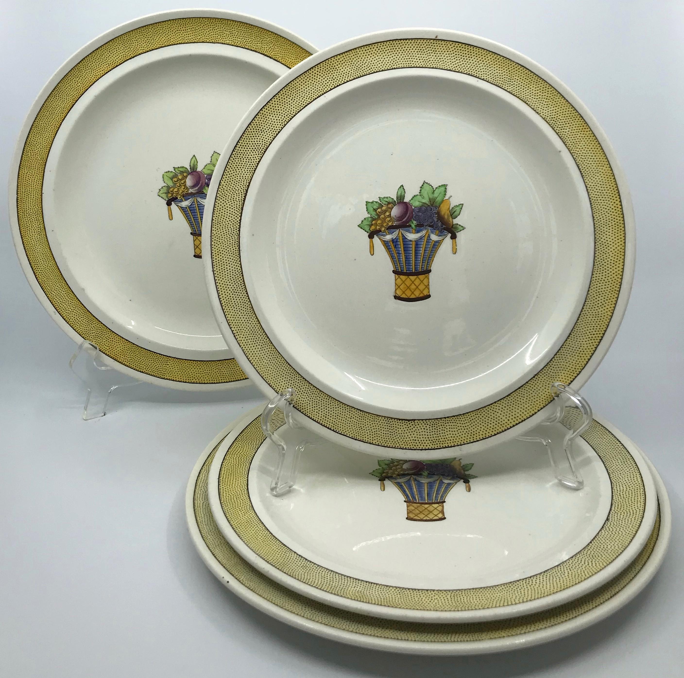 English Four Vintage Wedgwood Directoire Pattern Yellow Creamware Plates