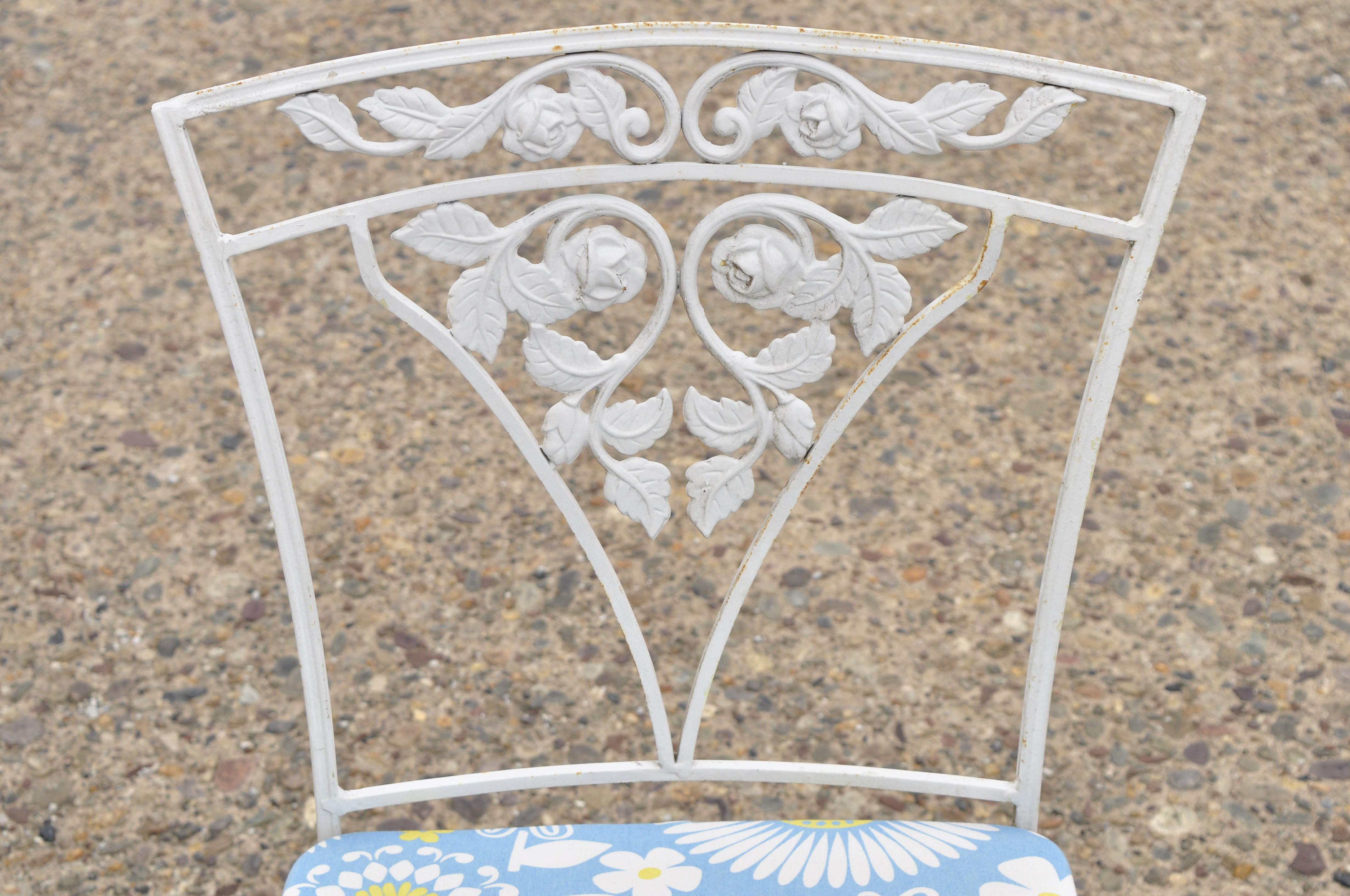 American Four Vintage Woodard Chantilly Rose Wrought Iron Patio Garden Dining Chairs