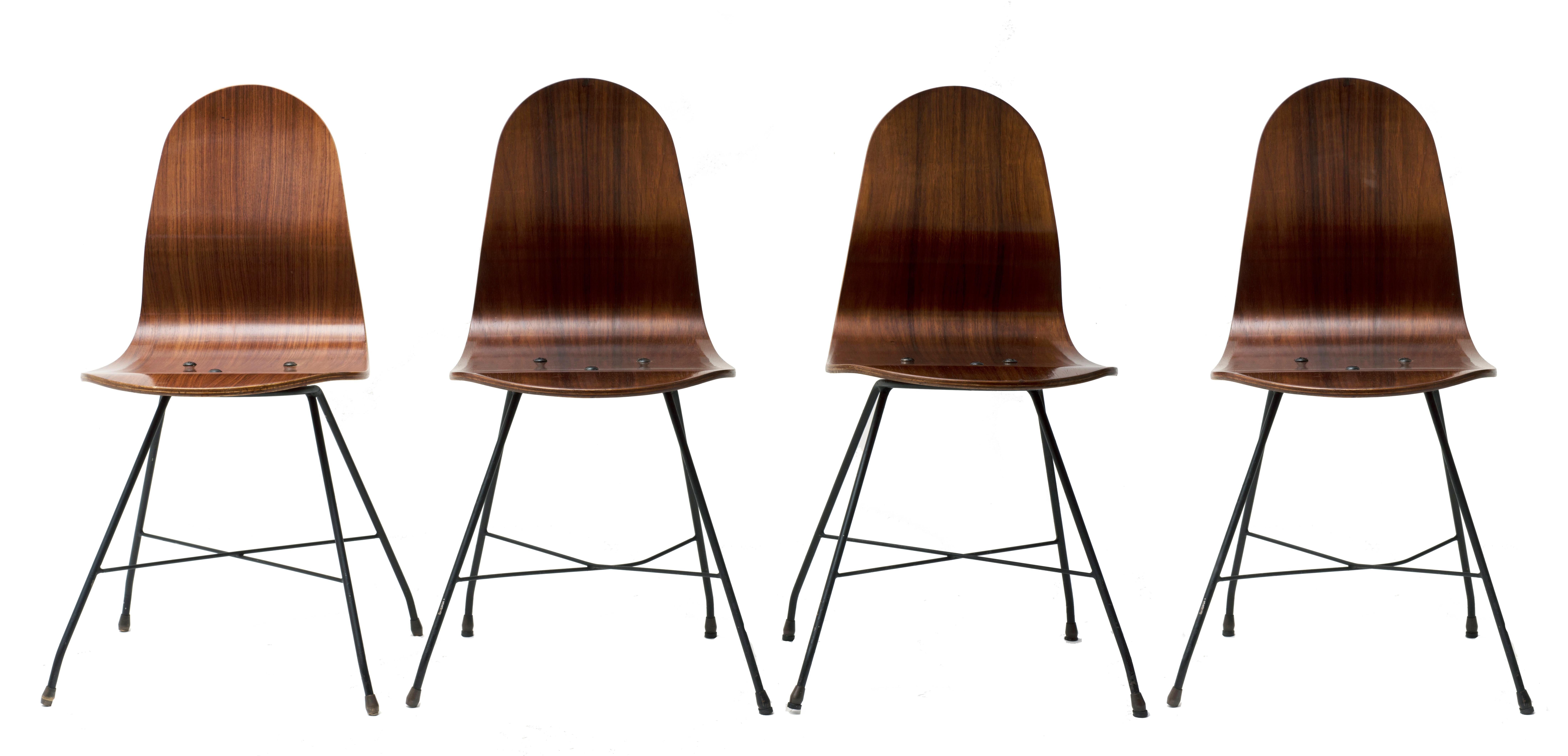Italian Four Vintage Wooden Chairs by Franco Campo and Carlo Graffi, 1950s