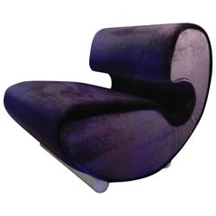 Four Violet Velvet Italian Armchairs, 1970s