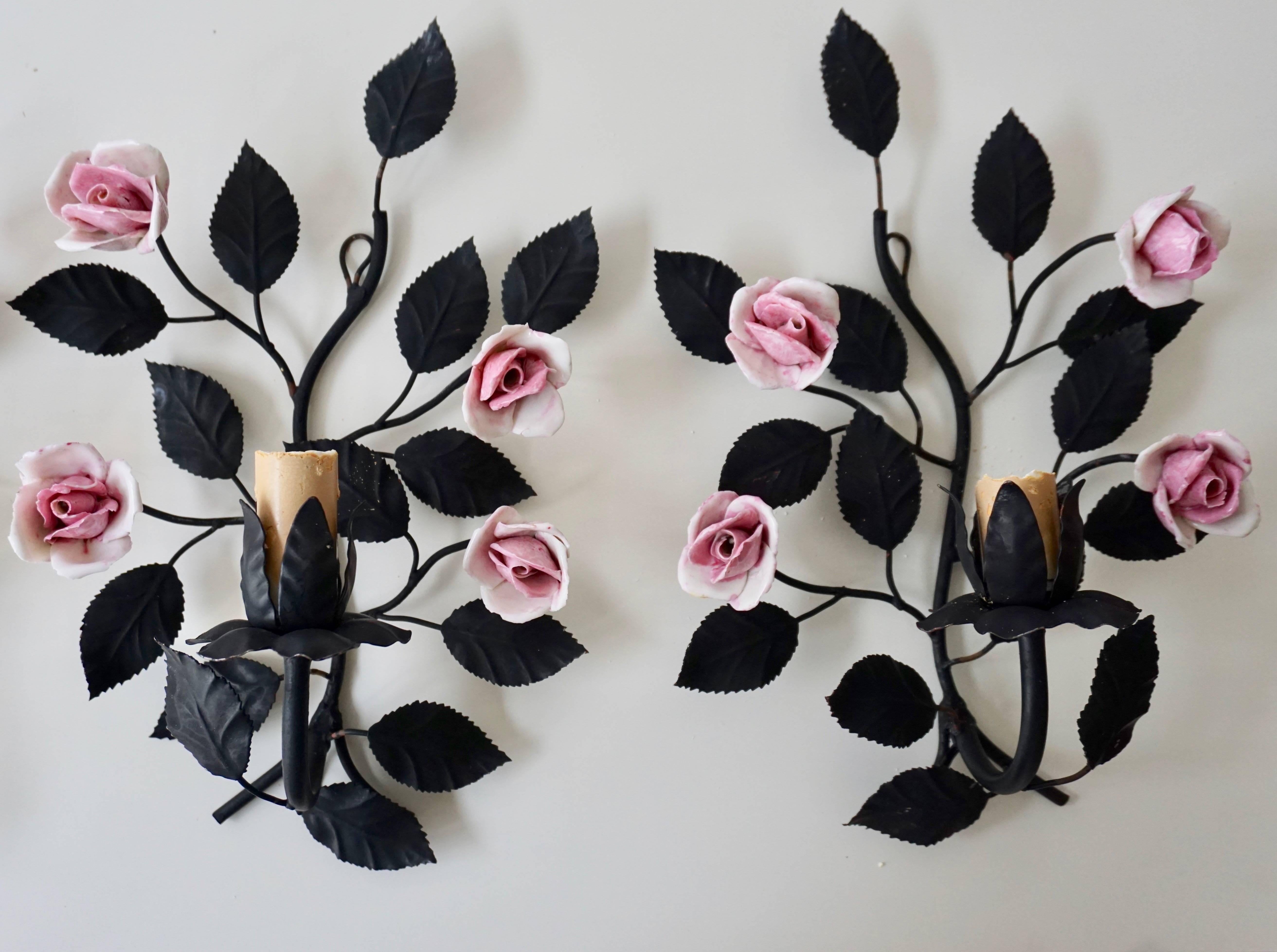 Four Wall Lights with Porcelain Flowers 3
