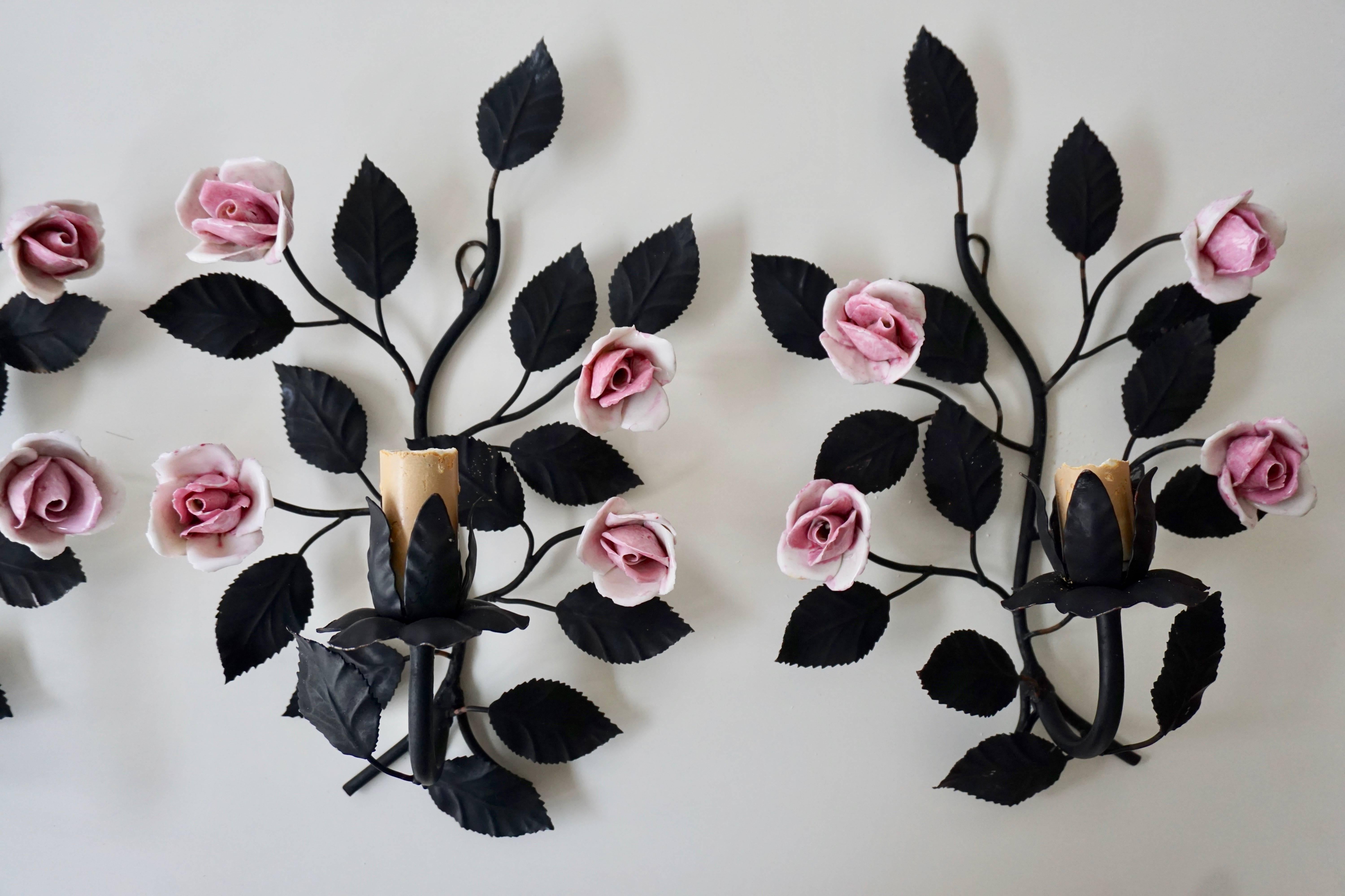 Four Wall Lights with Porcelain Flowers 5