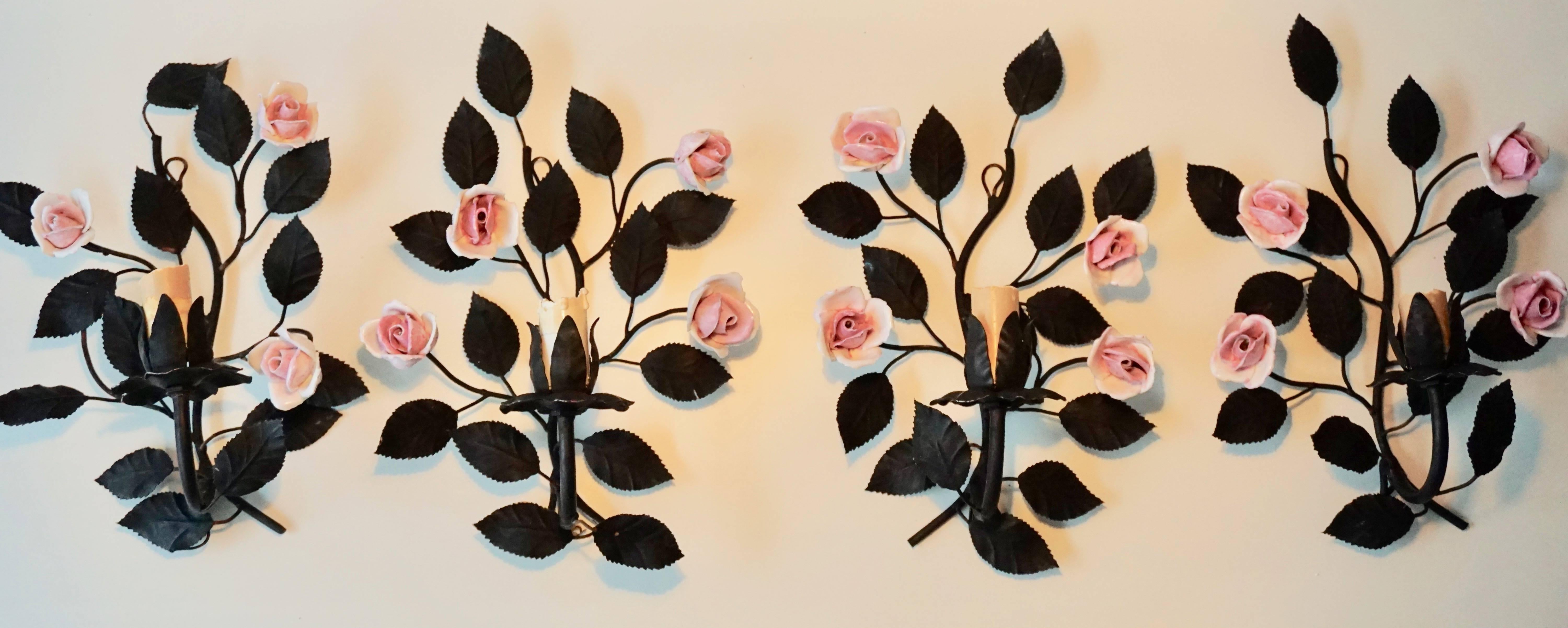 Four Wall Lights with Porcelain Flowers 7