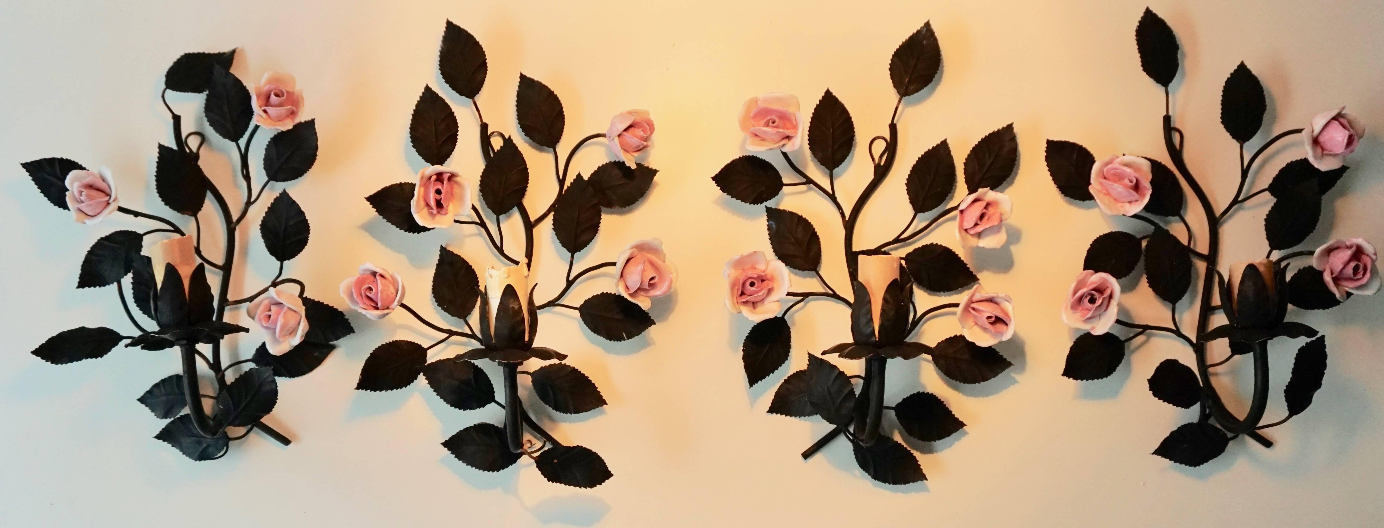 Four Wall Lights with Porcelain Flowers 8