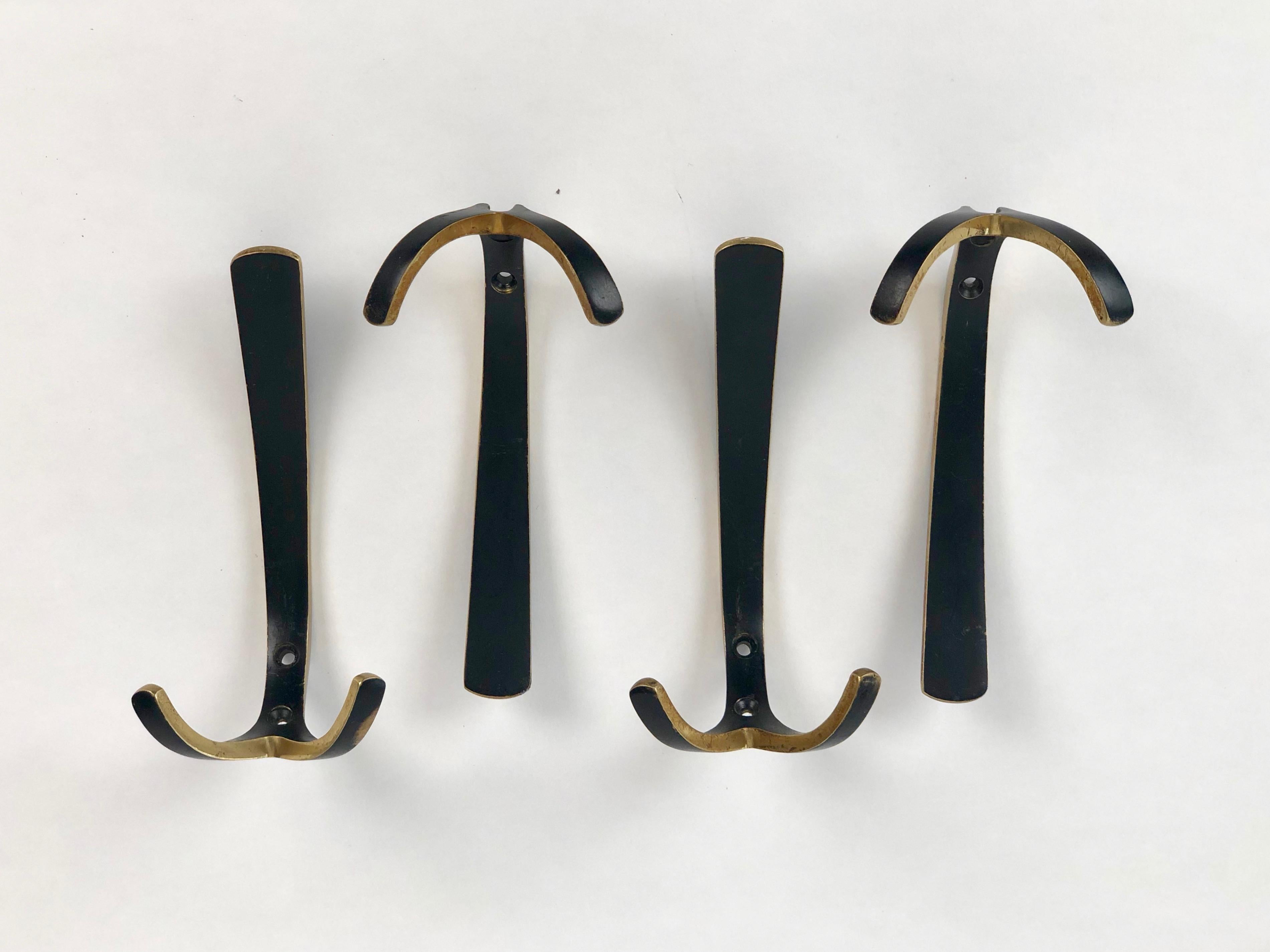 Set of 4 brass hooks from Hertha Baller, made in Austria, 1950.
