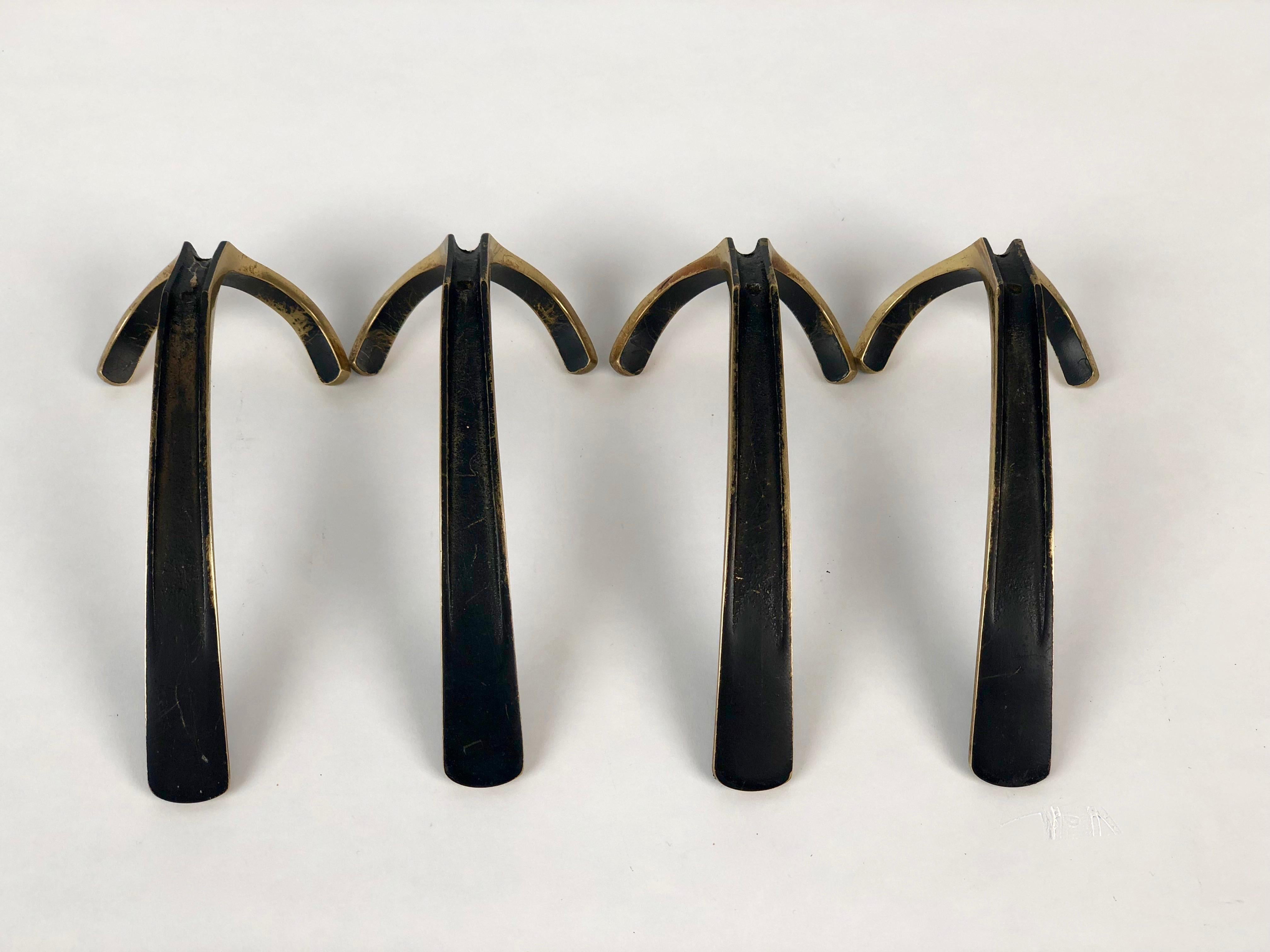 Austrian Four Wall-Mounted Brass Hooks by Hertha Baller, Austria, 1950