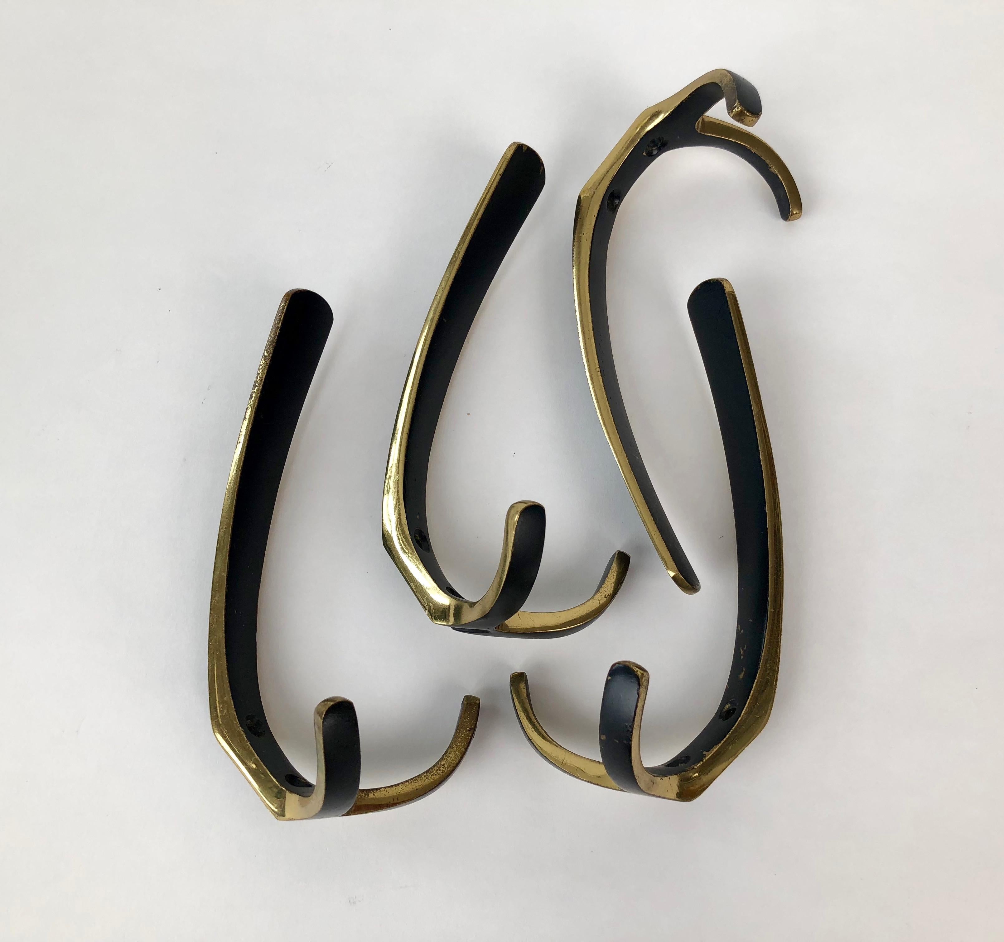 Mid-20th Century Four Wall-Mounted Brass Hooks by Hertha Baller, Austria, 1950 For Sale