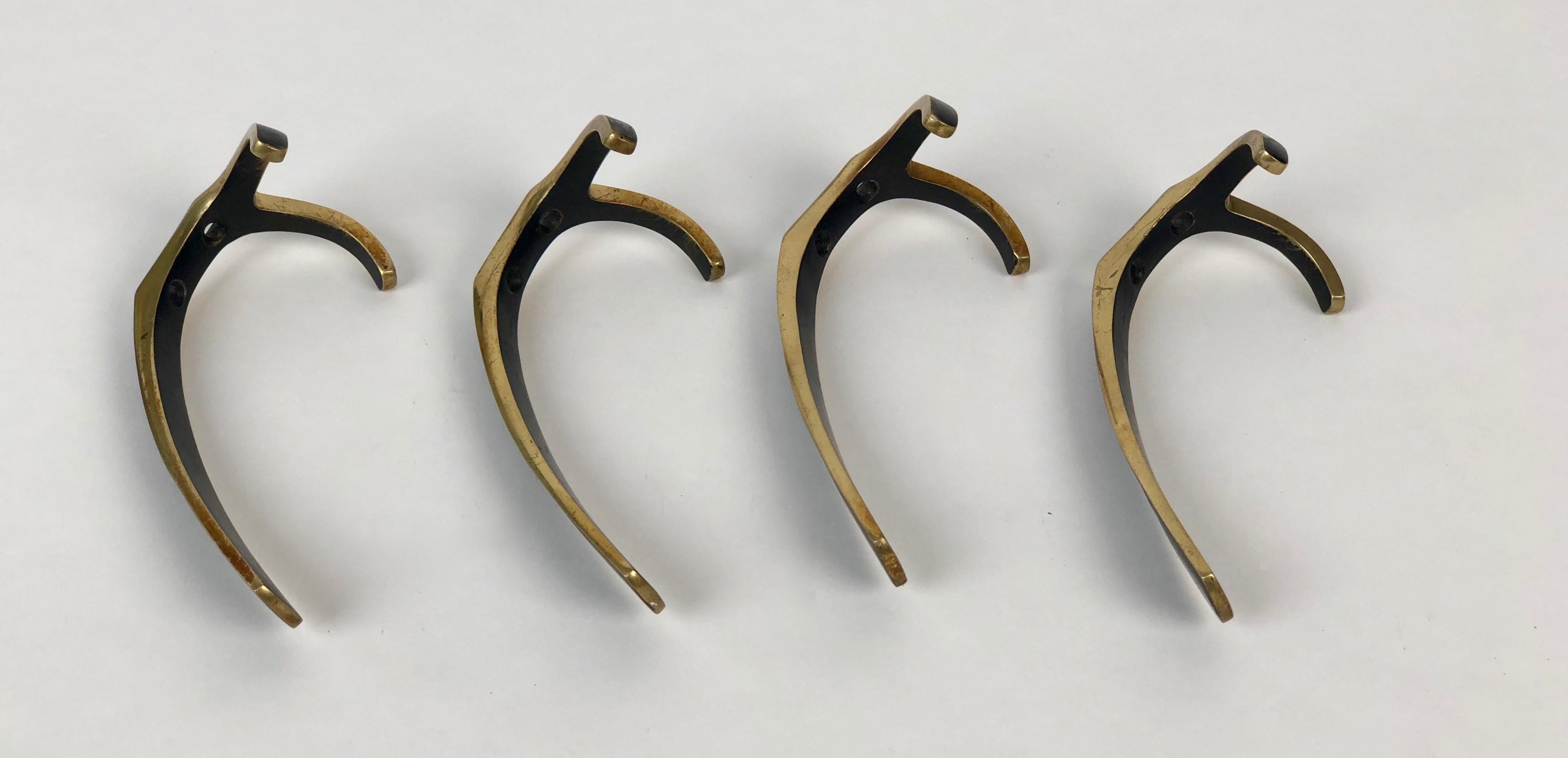 Mid-20th Century Four Wall-Mounted Brass Hooks by Hertha Baller, Austria, 1950
