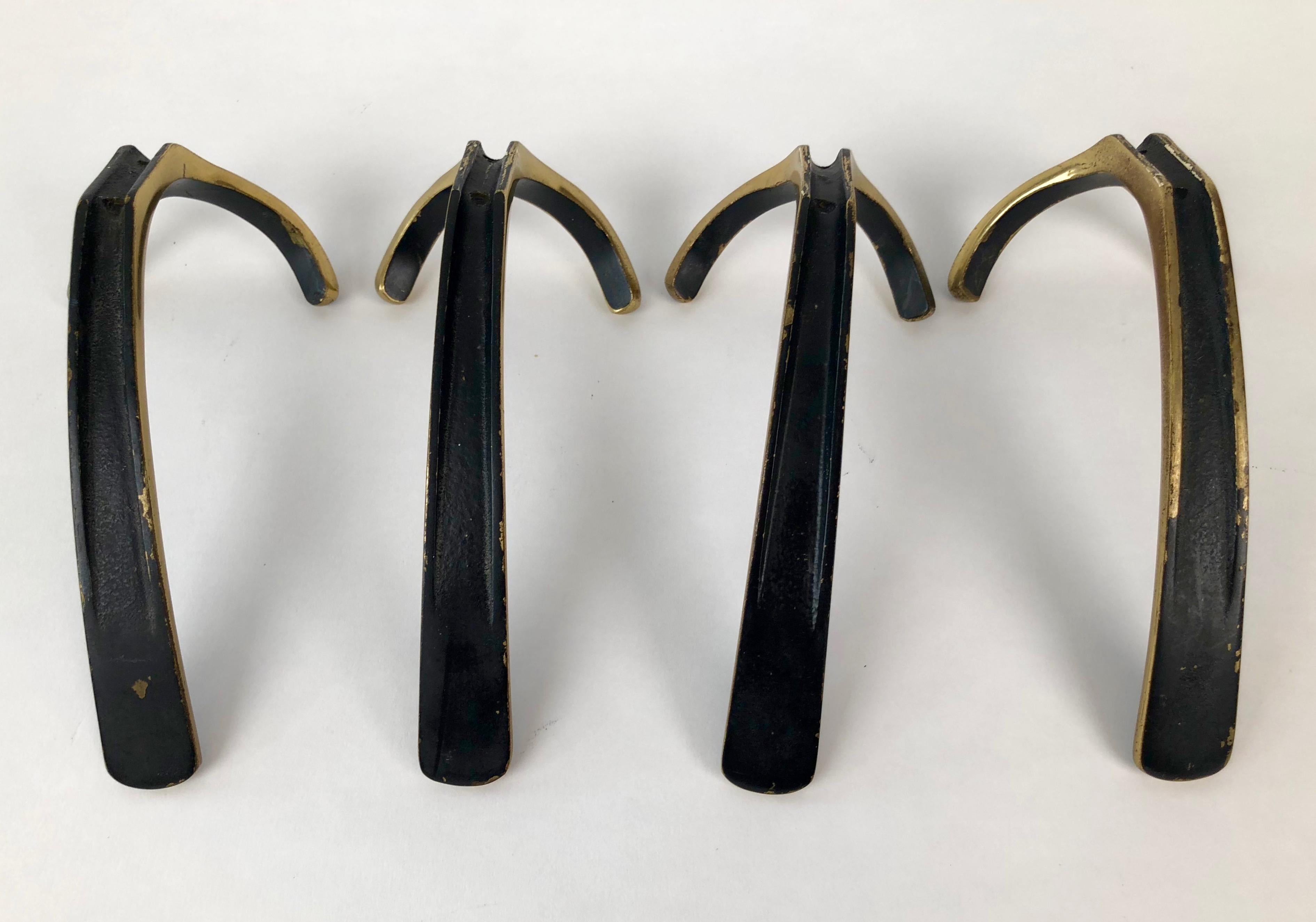 Four Wall-Mounted Brass Hooks by Hertha Baller, Austria, 1950 For Sale 1