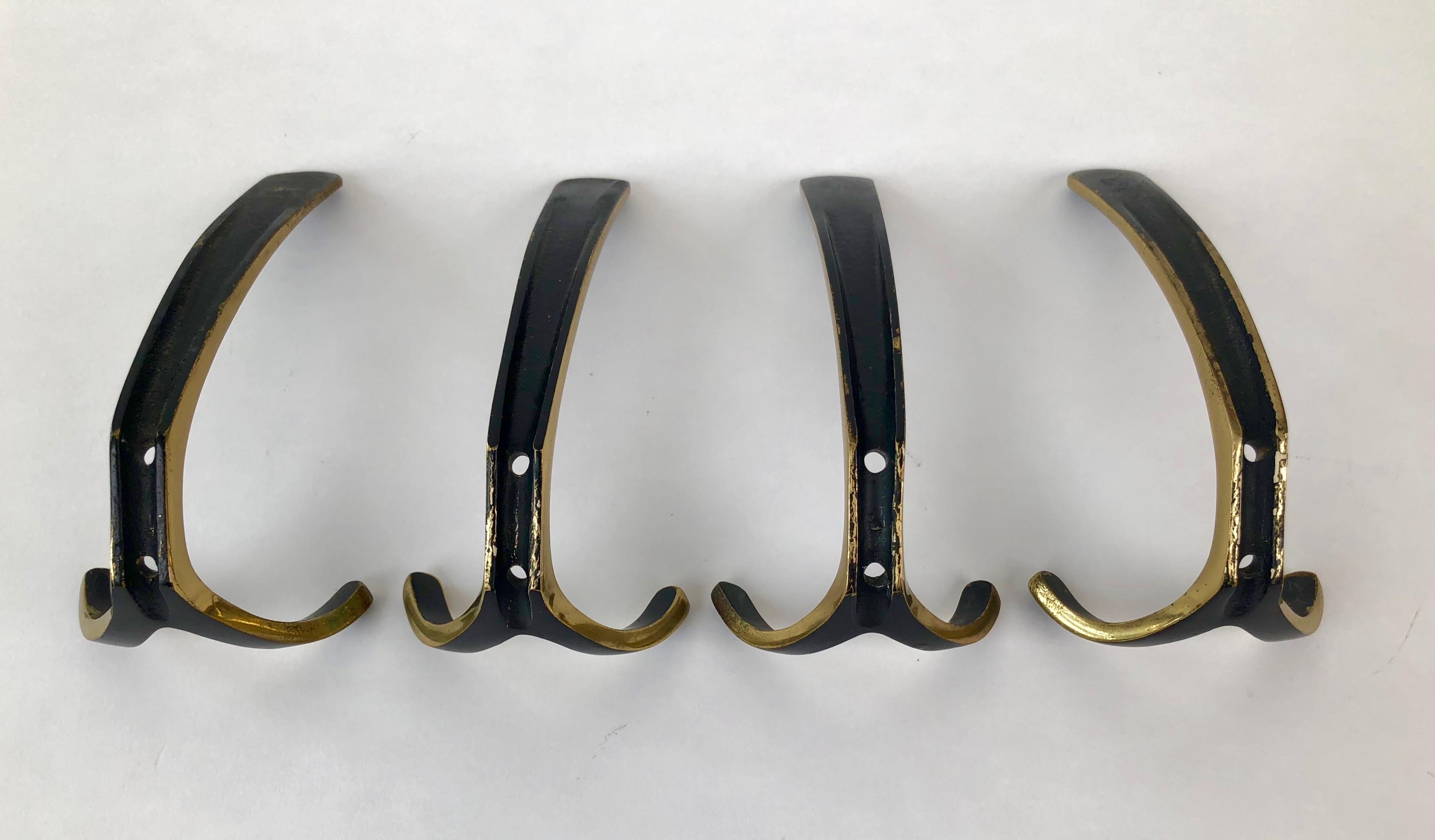 Four Wall-Mounted Brass Hooks by Hertha Baller, Austria, 1950 For Sale 2