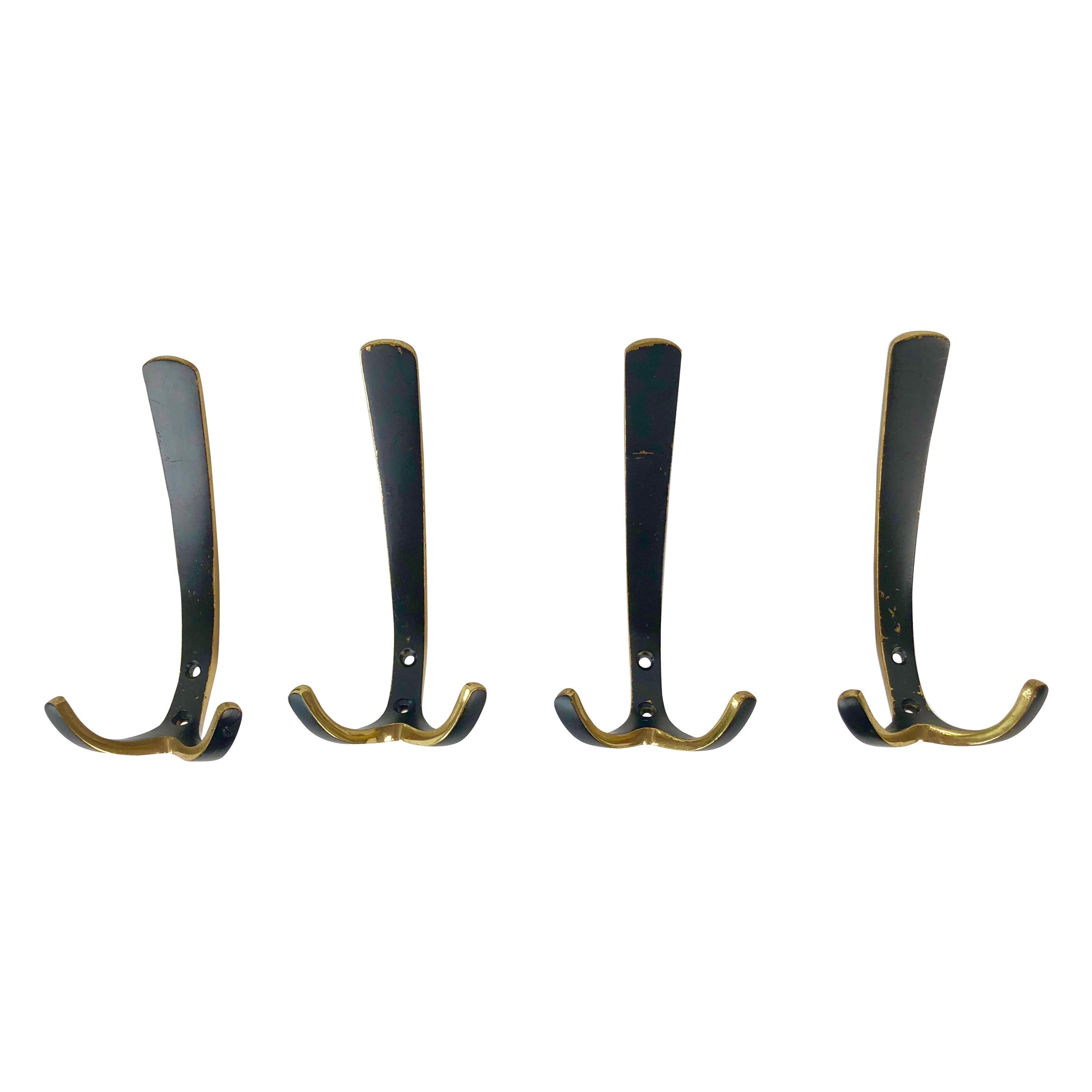 Four Wall-Mounted Brass Hooks by Hertha Baller, Austria, 1950 For Sale