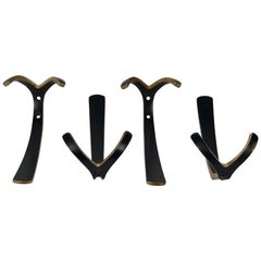 Four Wall-Mounted Brass Hooks by Hertha Baller, Austria, 1950