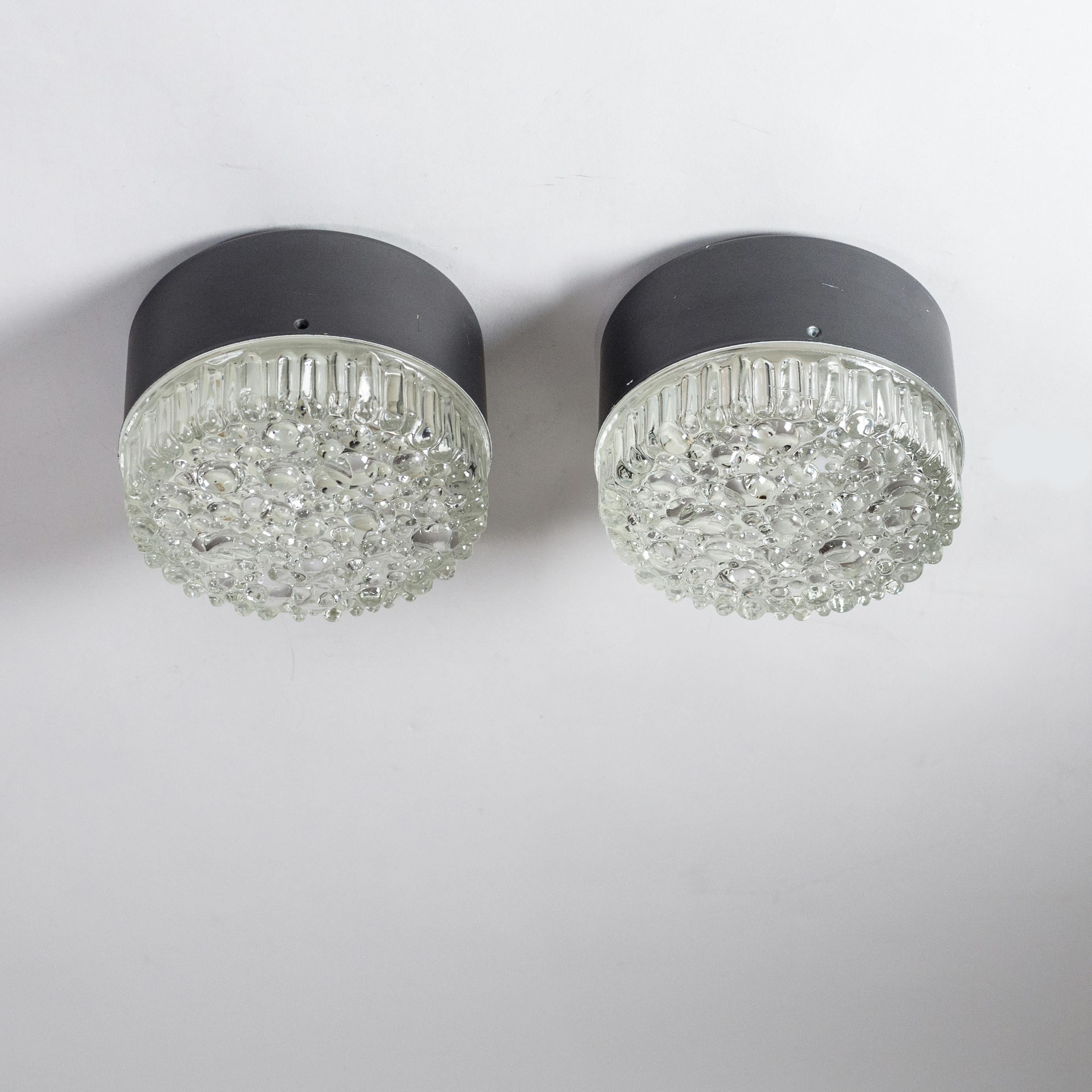 Steel Four Wall or Ceiling Lights, 1960s, Bubble Glass For Sale