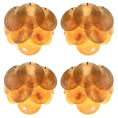 Four Wall Sconces Amber Murano Discs