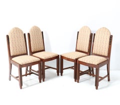 Quattro sedie da sala da pranzo in noce Art Deco Amsterdamse School di Fa. Perforazione, 1924