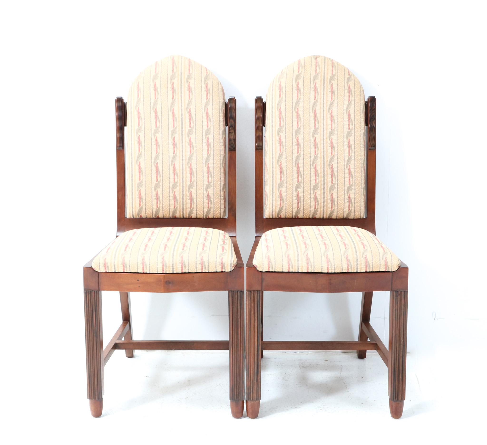 Early 20th Century Four Walnut Art Deco Amsterdamse School Dining Room Chairs by Fa. Drilling, 1924