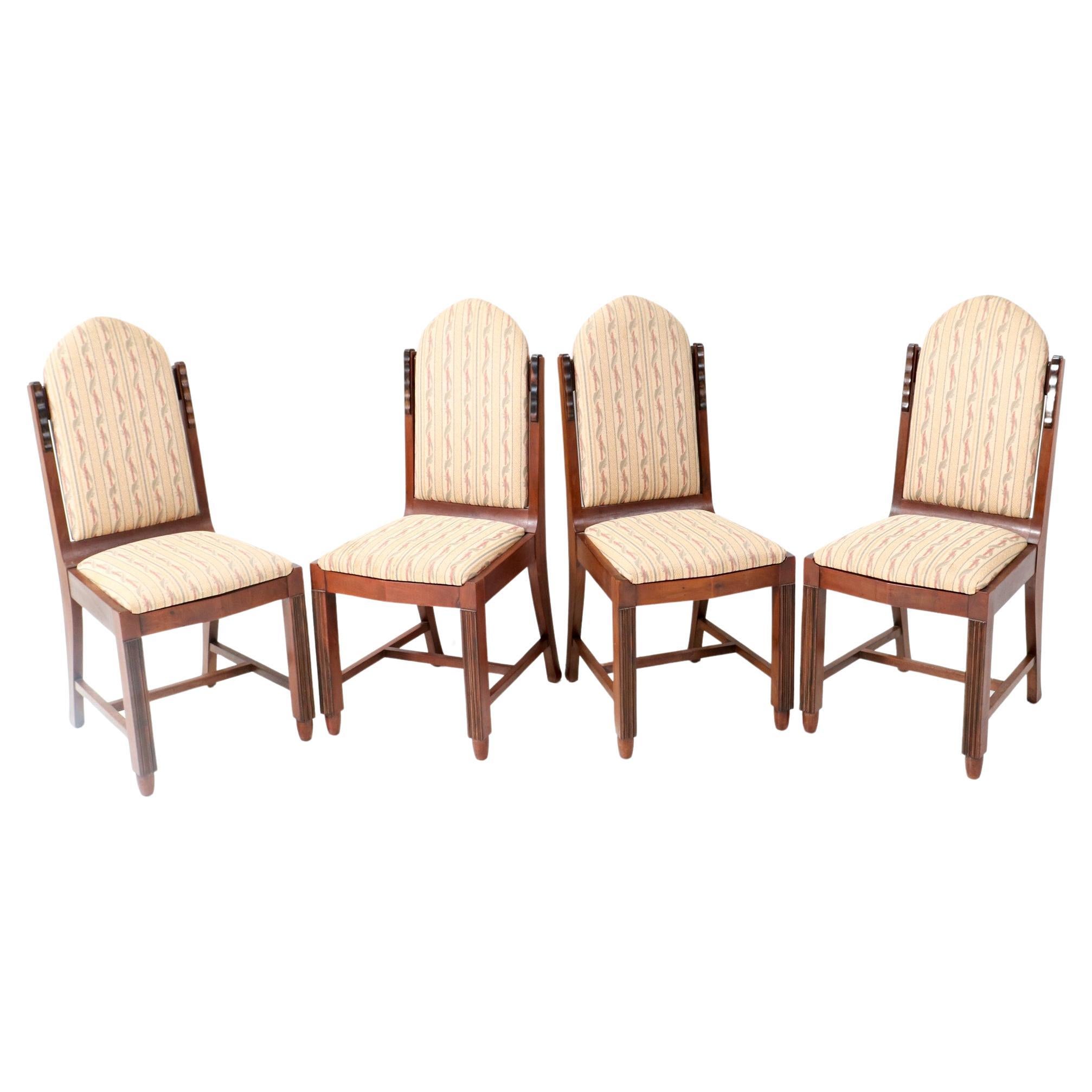 Four Walnut Art Deco Amsterdamse School Dining Room Chairs by Fa. Drilling, 1924