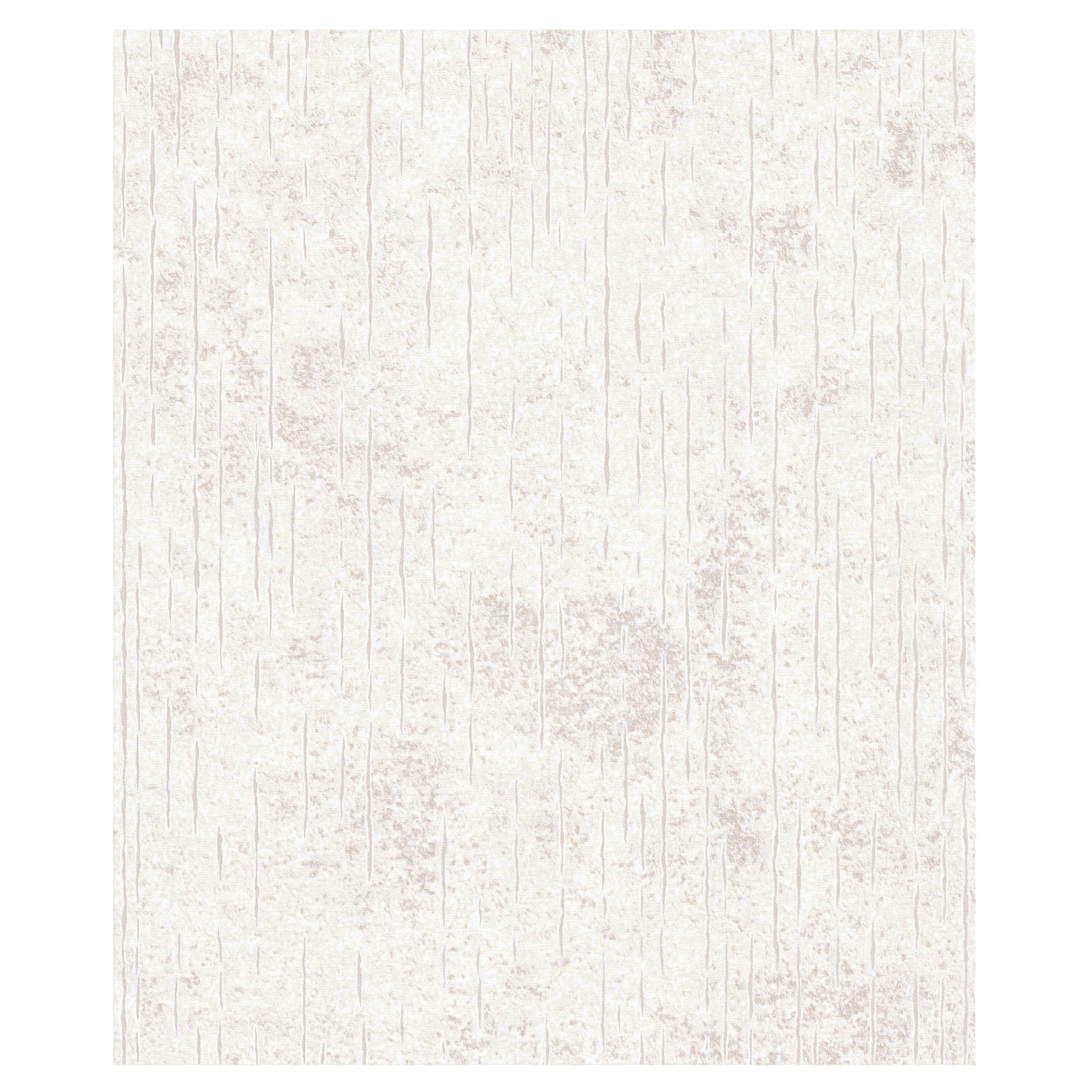 Five White Plain Luxury Hand Knotted Wool Tencel Linen Allo Rug For