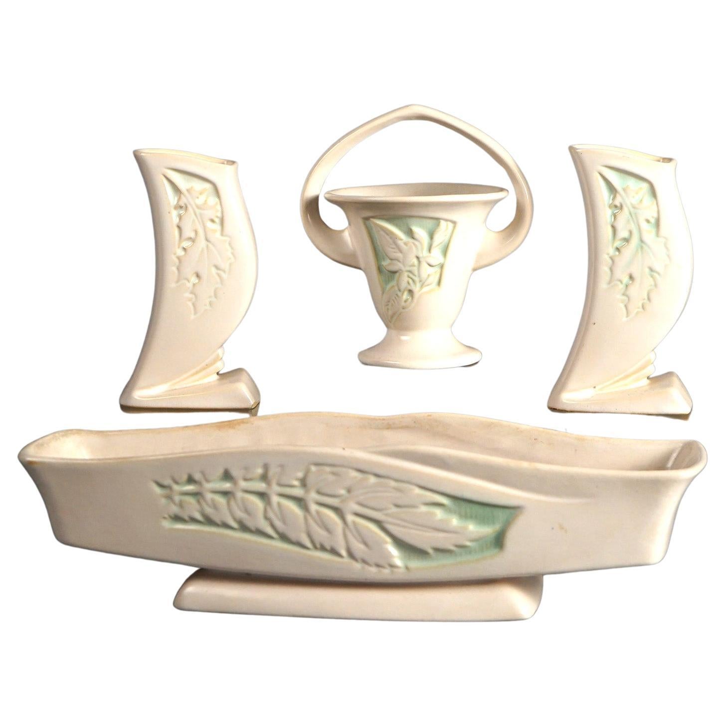 Four White Roseville Art Pottery Mid 20thC