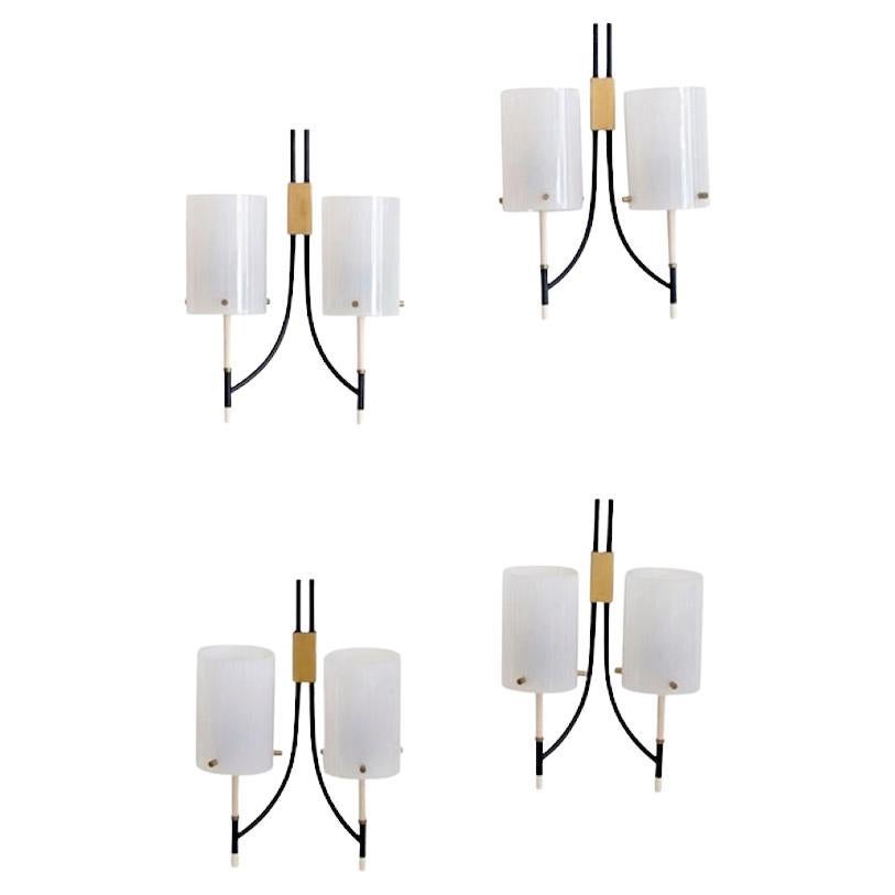 Four White Wall Lamps Attributed to Casey Fantin For Sale