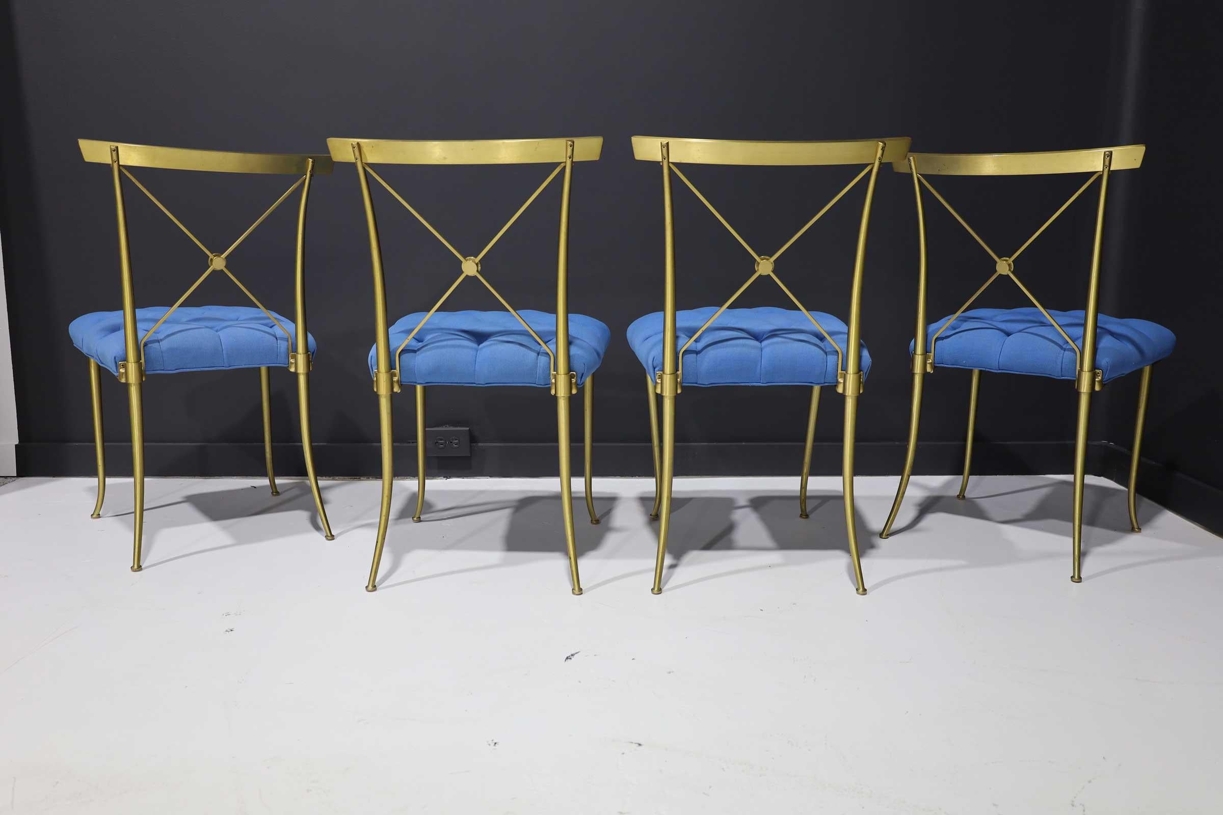 Four solid brass frame elegant side chairs by William 