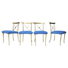 Quatre chaises d'appoint en laiton William Billy Haines avec tapisserie touffetée d'origine