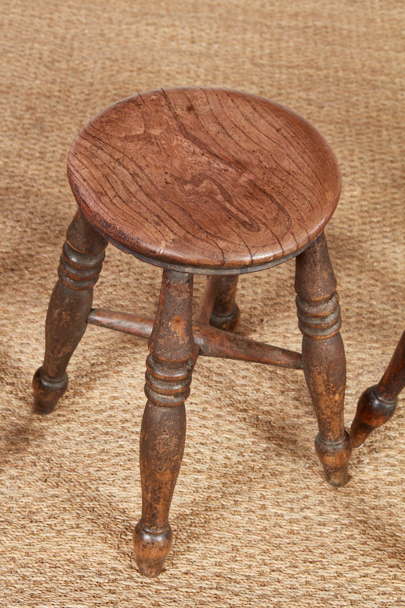Elm Four Windsor Dairy Stools For Sale