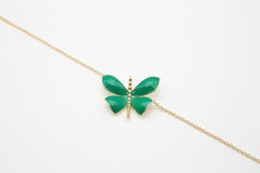 Four Wings 18kt Gold Necklace Little Butterfly with Green Enamel