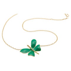 Four Wings 18kt Gold Necklace Little Butterfly with Green Enamel