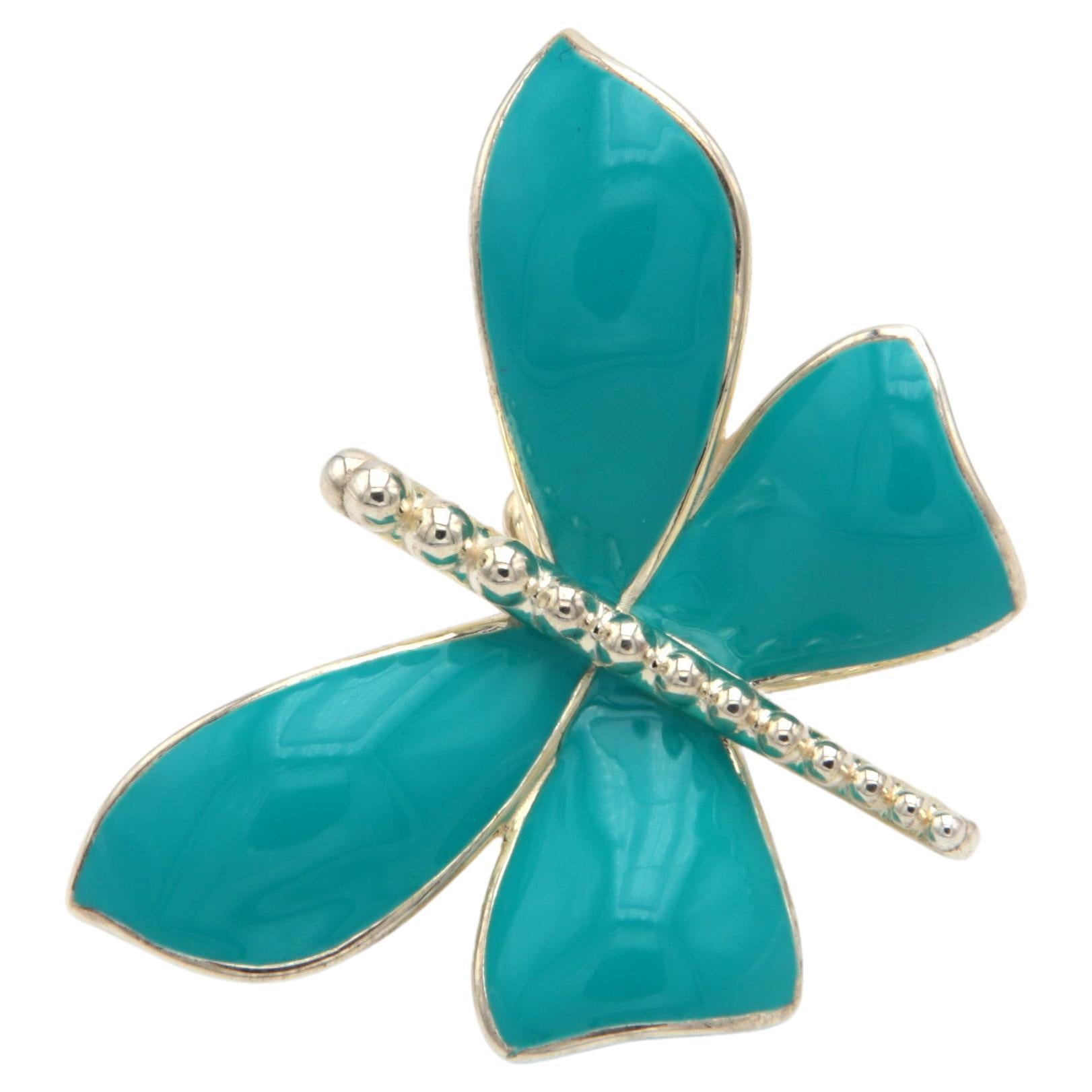 Four wings 18kt gold single earring little Butterfly with jade green enamel For Sale