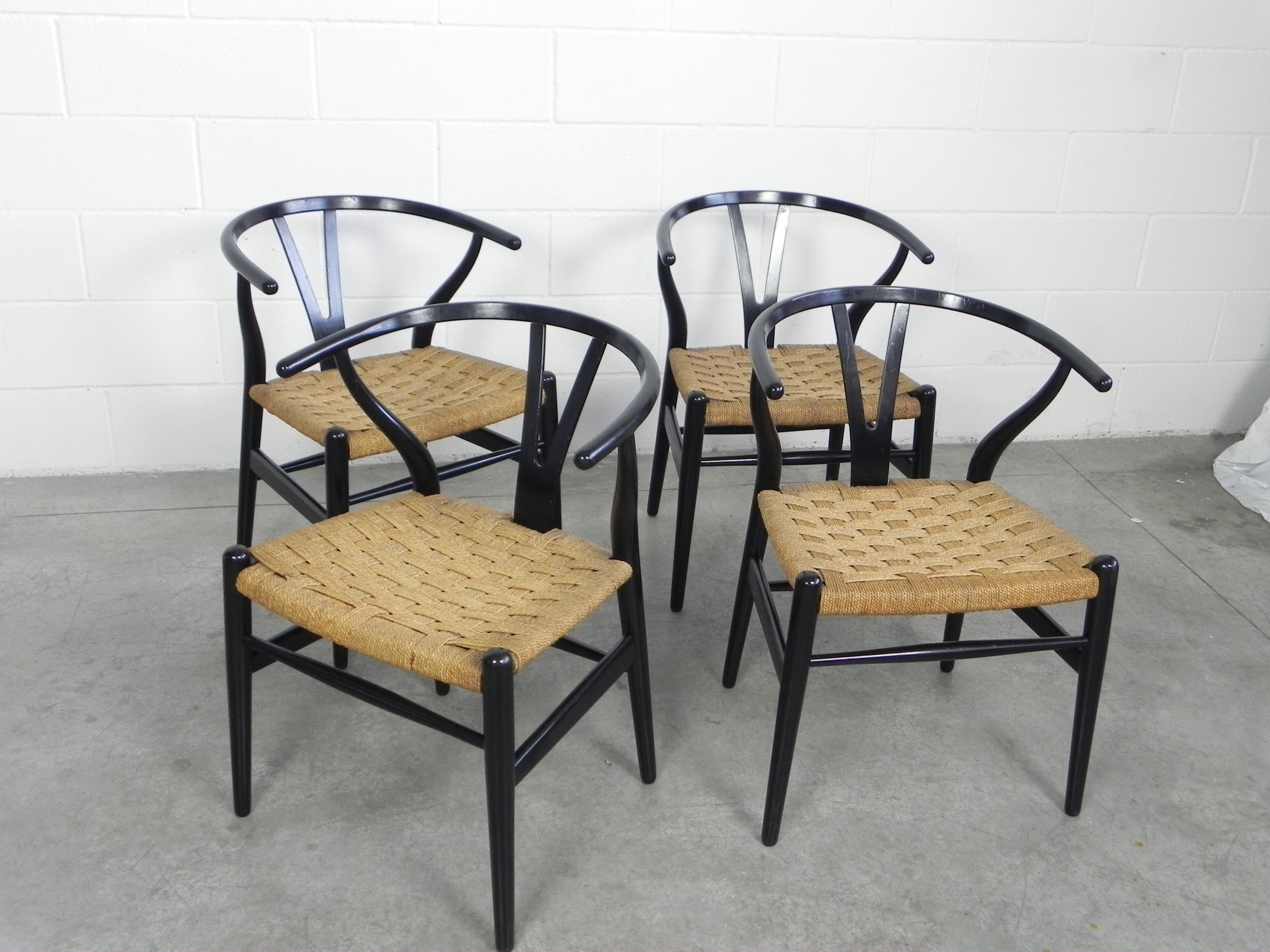 Mid-Century Modern Four Wishbone Chairs by Hans Wegner 'CH-24'