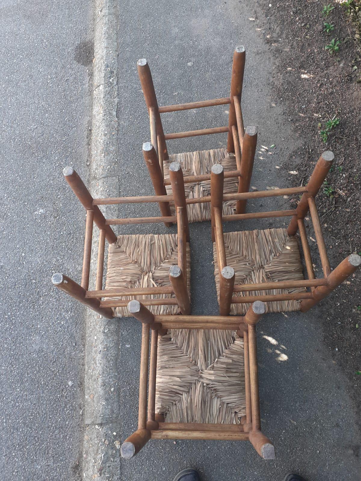 Four Wood and Straw High Stools For Sale 4