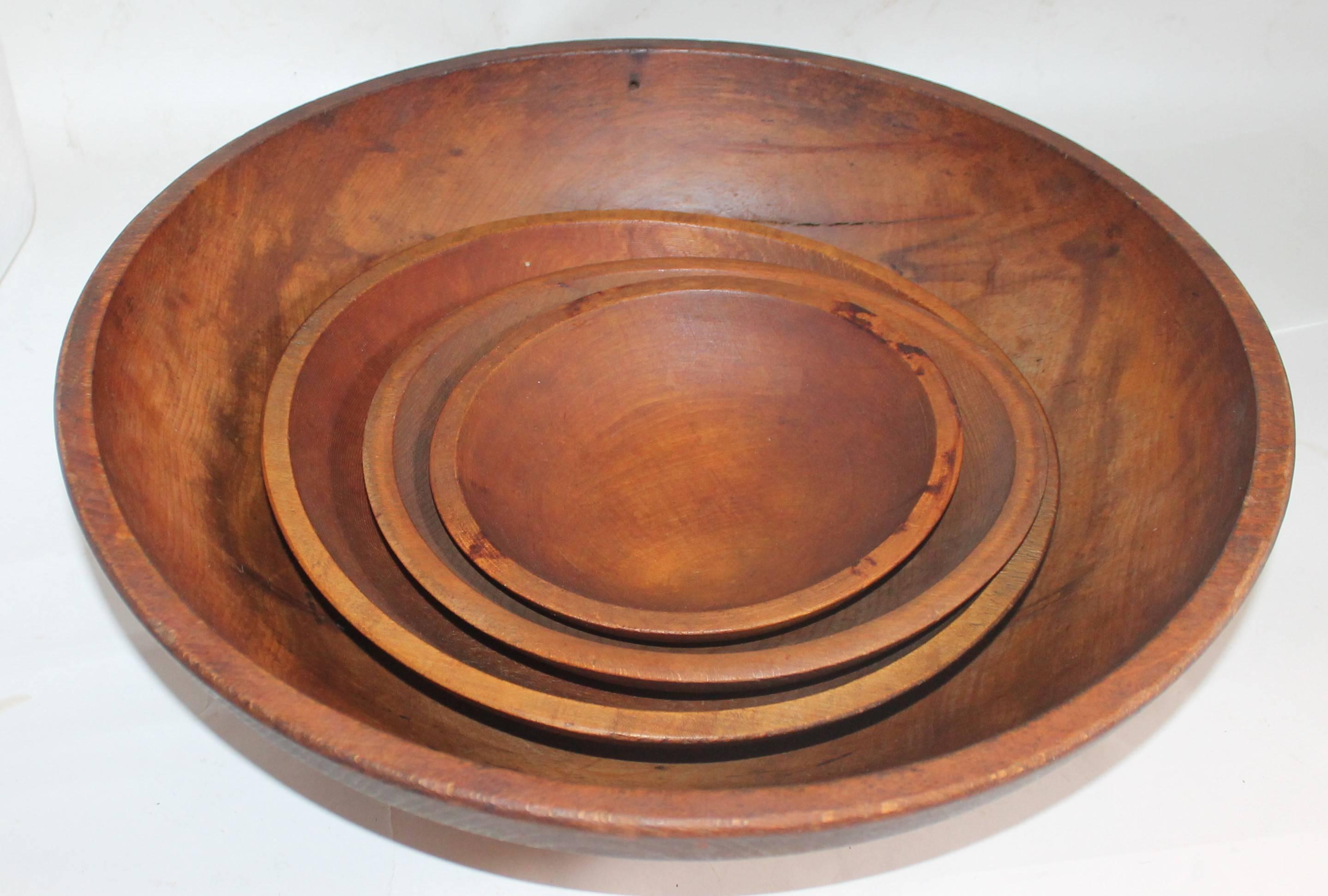 American Four Wooden 19th Century Butter Bowls
