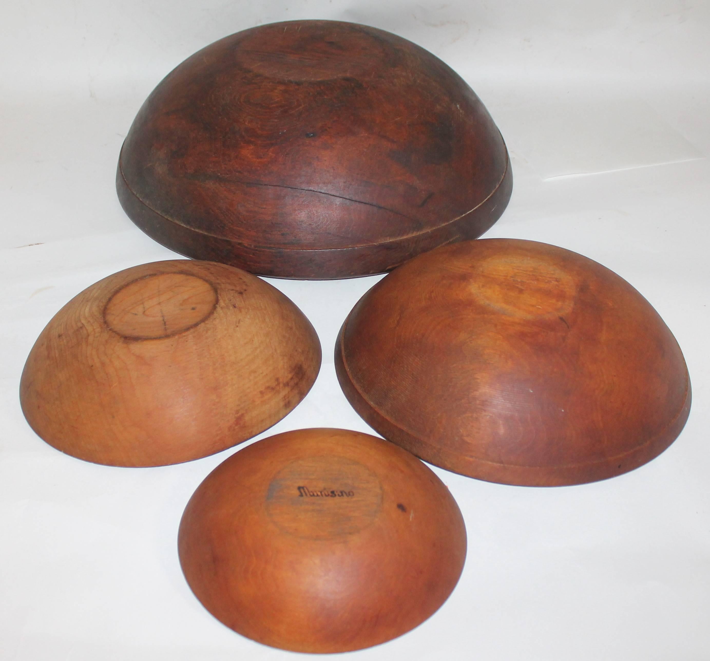 Hand-Crafted Four Wooden 19th Century Butter Bowls