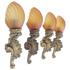 Vintage Four Wooden in the Baroque Style Wall Lamps