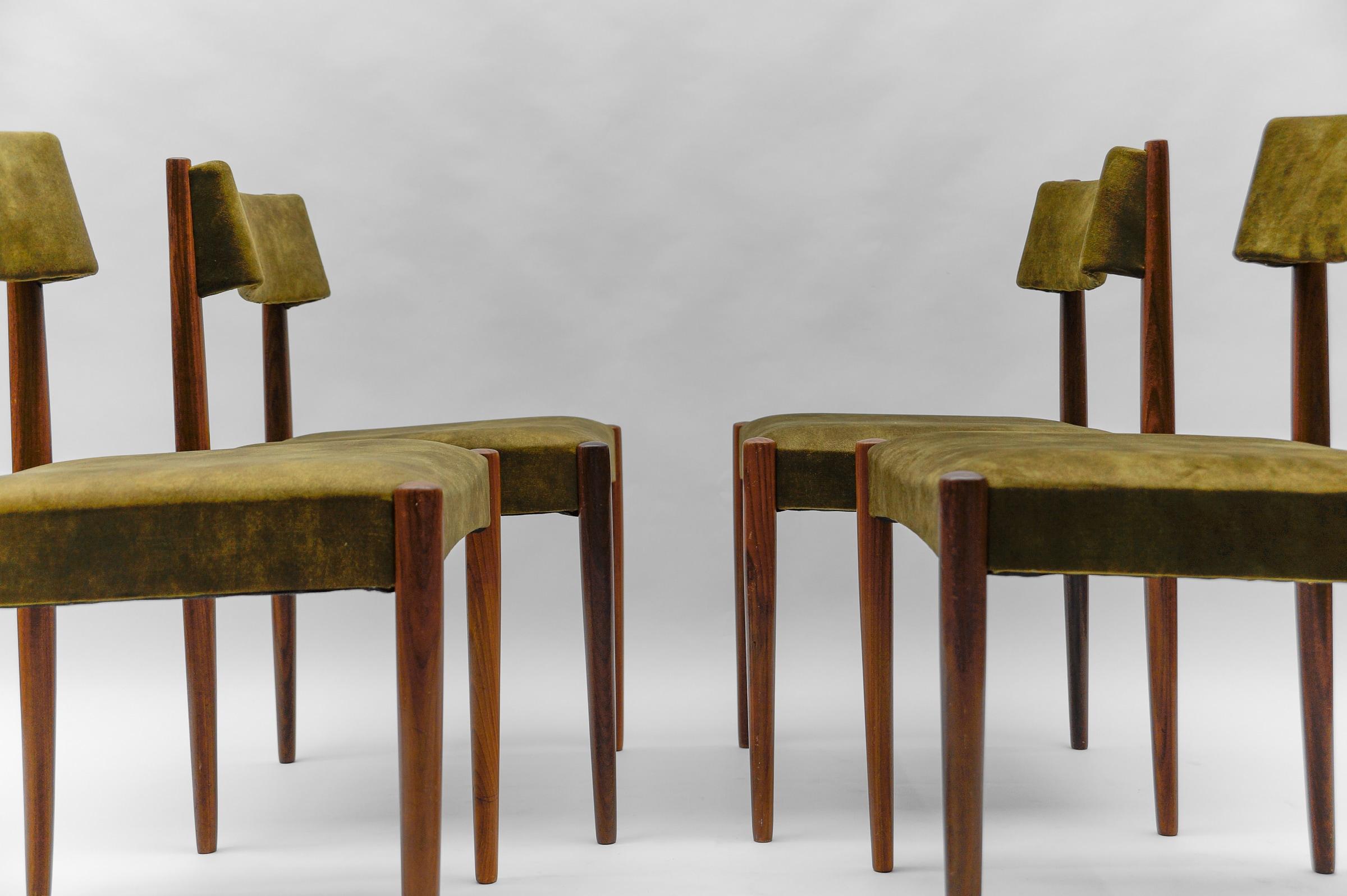 Mid-20th Century Four Wooden Scandinavian Dining Room Chairs, 1960s For Sale