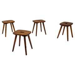 Four Wooden Stools in Stained Pine, Italy 1960s