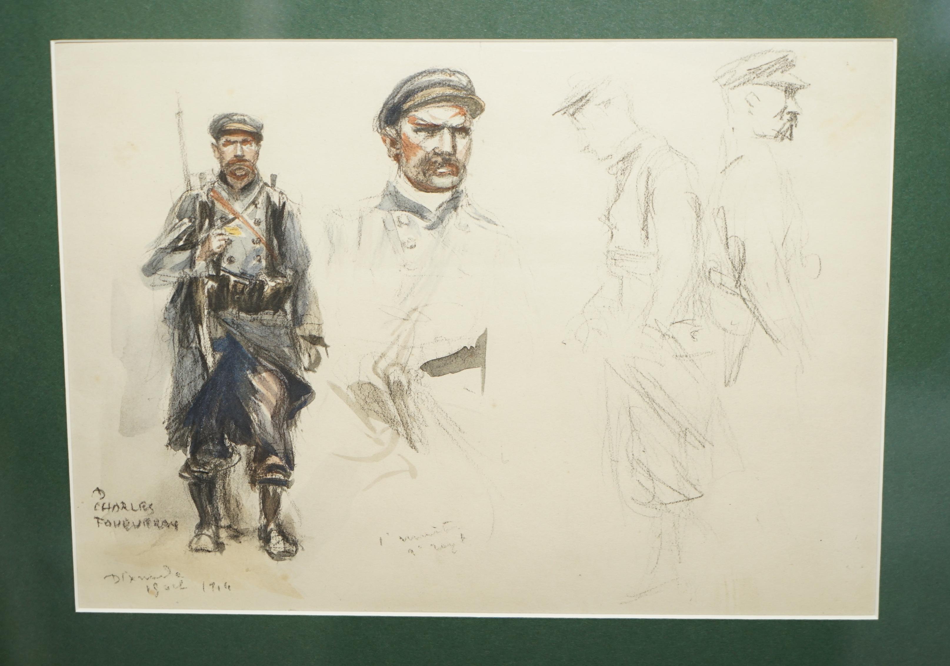 Quatre croquis à l'aquarelle de la Première Guerre mondiale signés Charles Dominique Fouquerary 1914 en vente 7