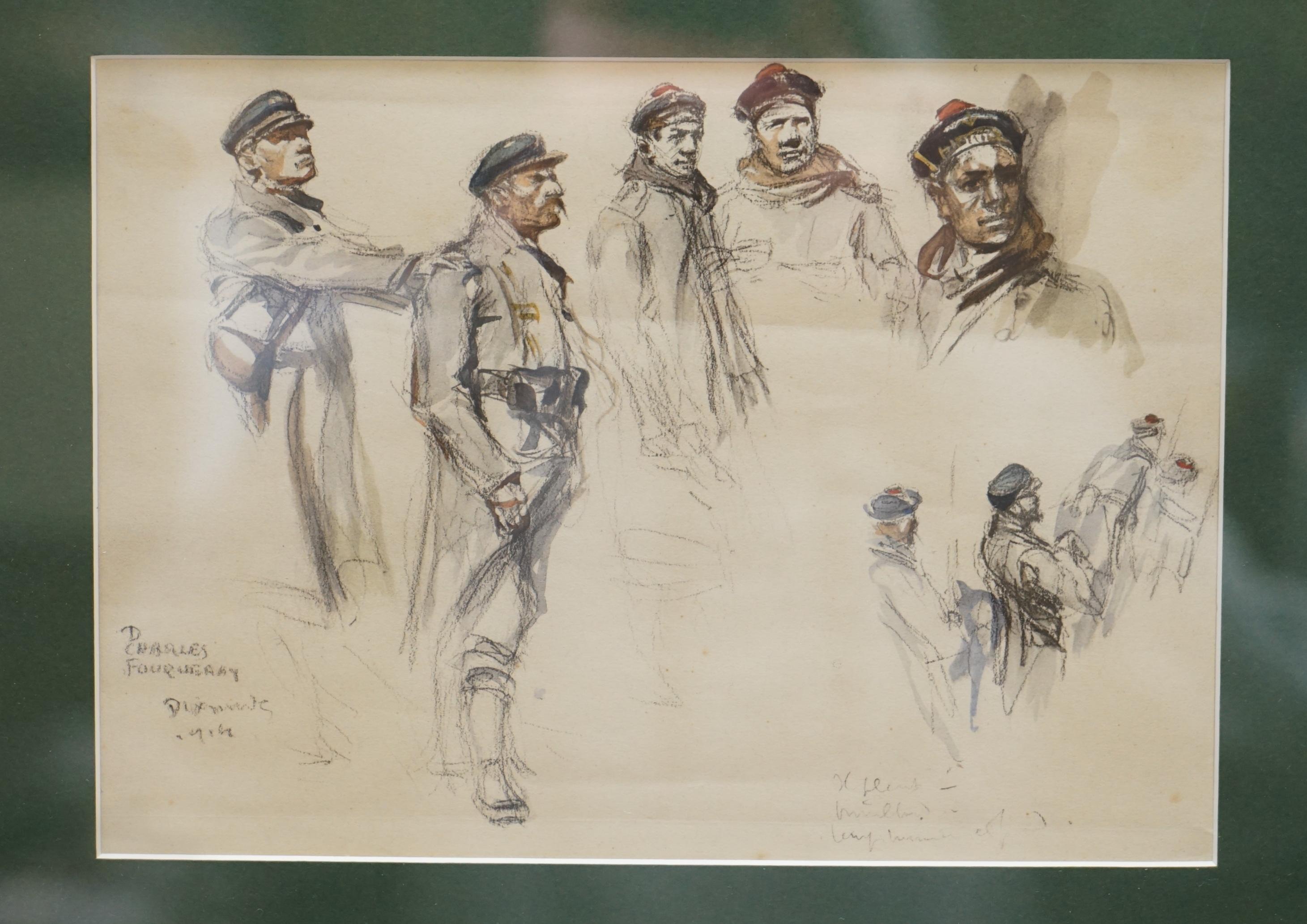 We are delighted to offer for sale this stunning suite of four, newly framed in Pollard Oak, Charles Dominique Fouquerary 1914 dated water colour sketches of WW1.

Charles Dominique Fouqueray (Le Mans, 23 April 1869 – 28 March 1956) was a French